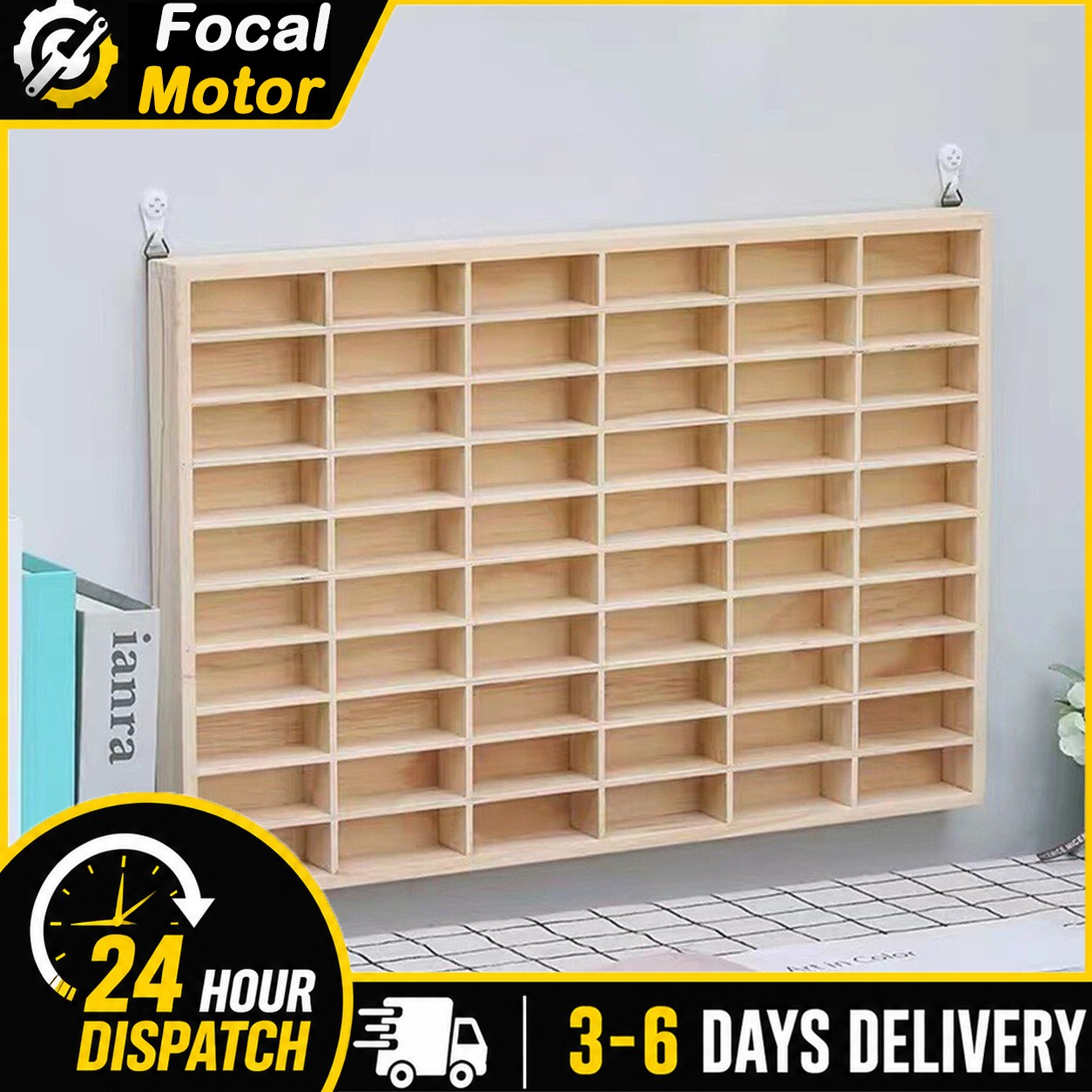 60 Grids Wooden Diecast Car Display Cabinet Storage Case For 1/64 Matchbox Cars