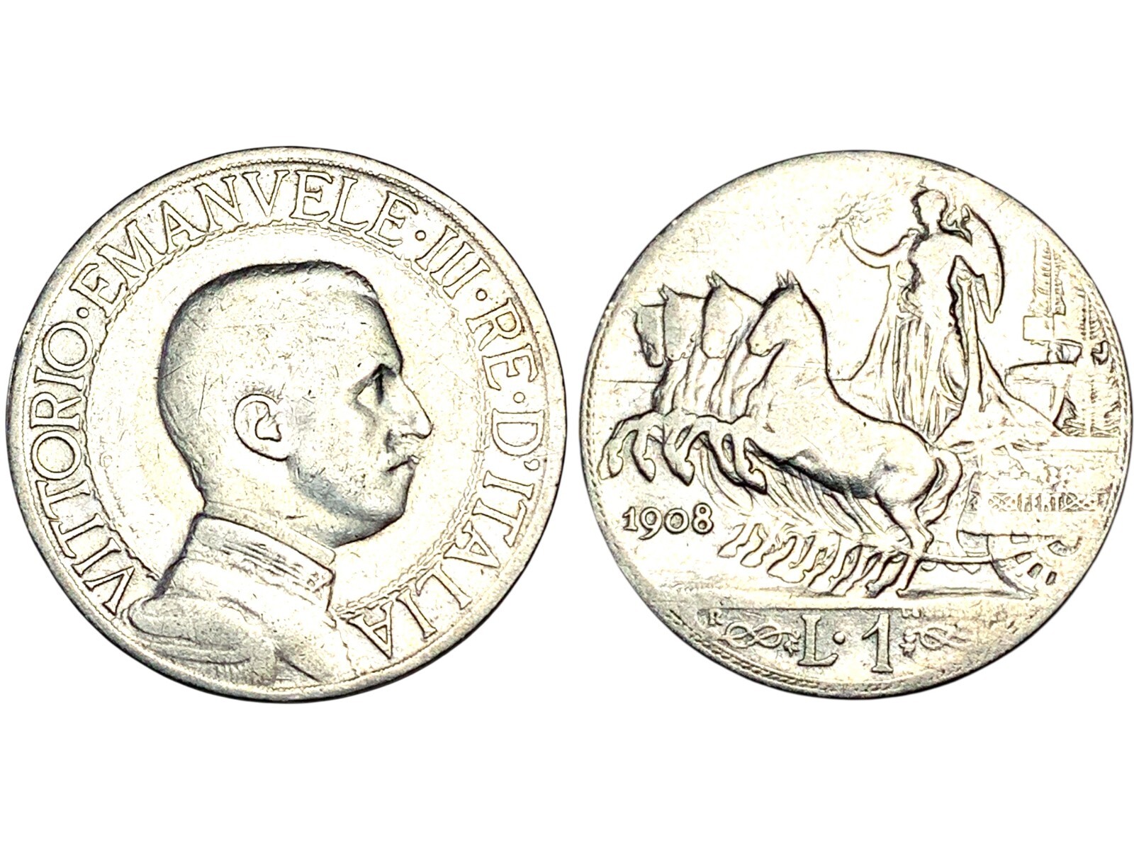 Italy, 1 lire 1908, Rome. KM 45 [MON_2602]