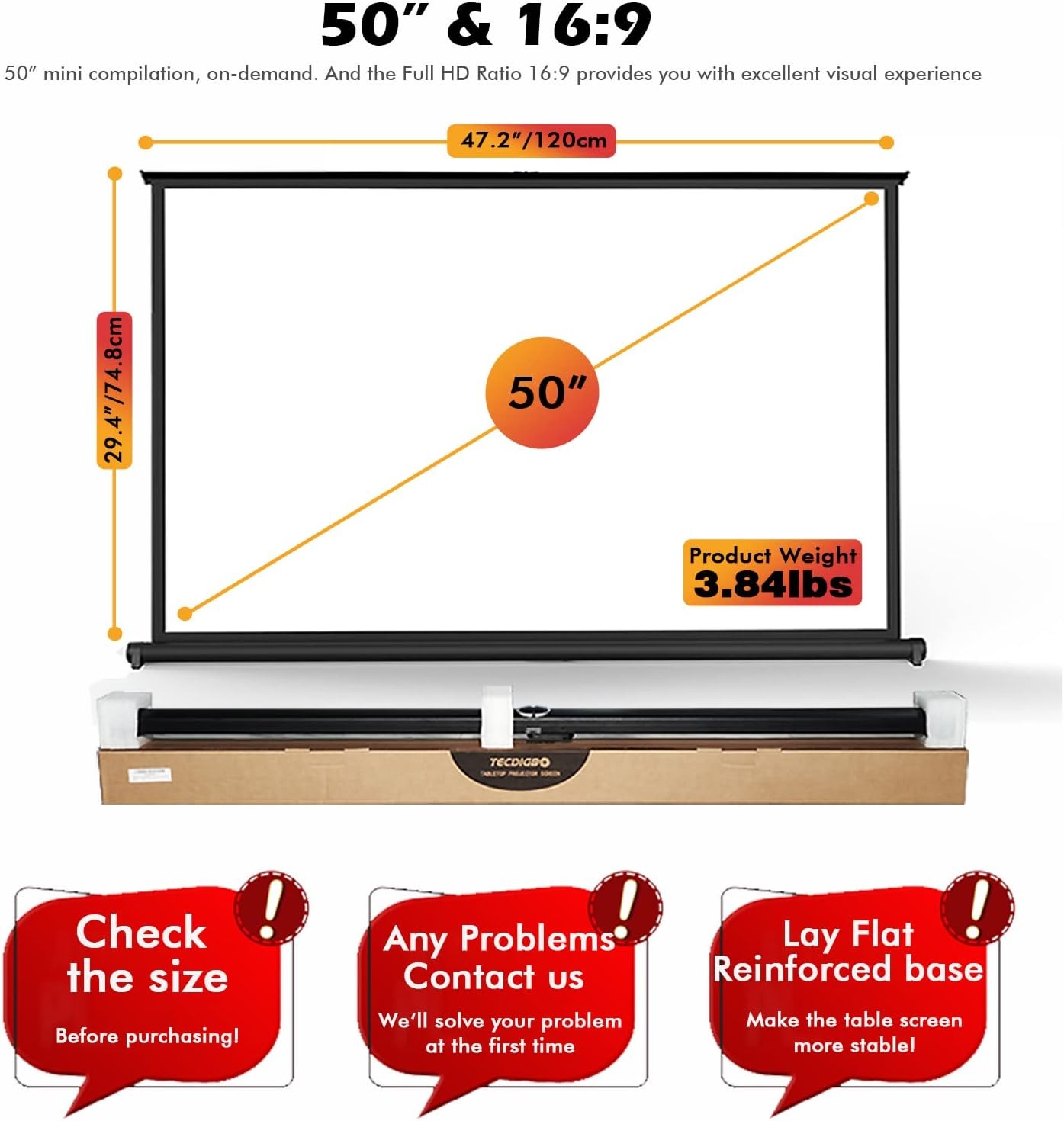 New Portable Mobile 50 Inch Projector Screen Pull Down, 16:9 Projector Screen...