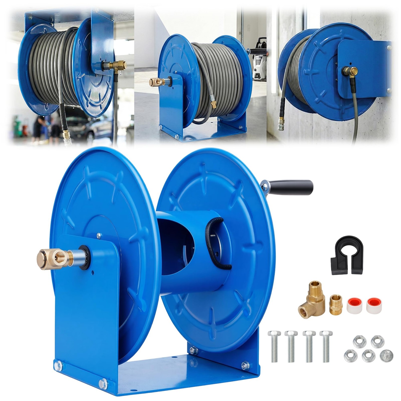 MYOYAY Pressure Washer Hose Reel 100FTx3/8‘’ / 200FTx1/4'' Hand Crank Power W...