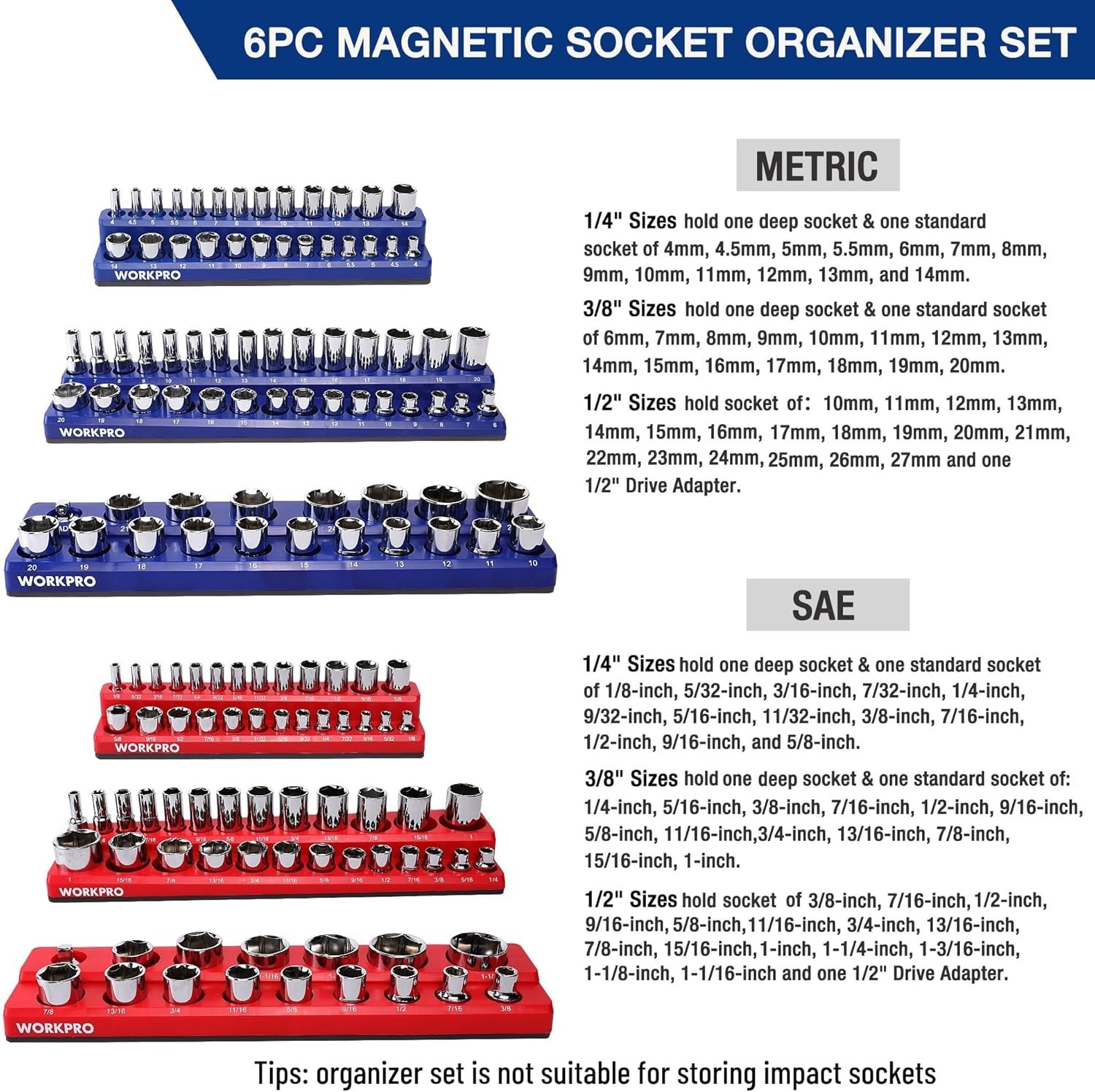 Magnetic Socket Organizer for Standard & Deep Sockets - 6 Trays Included