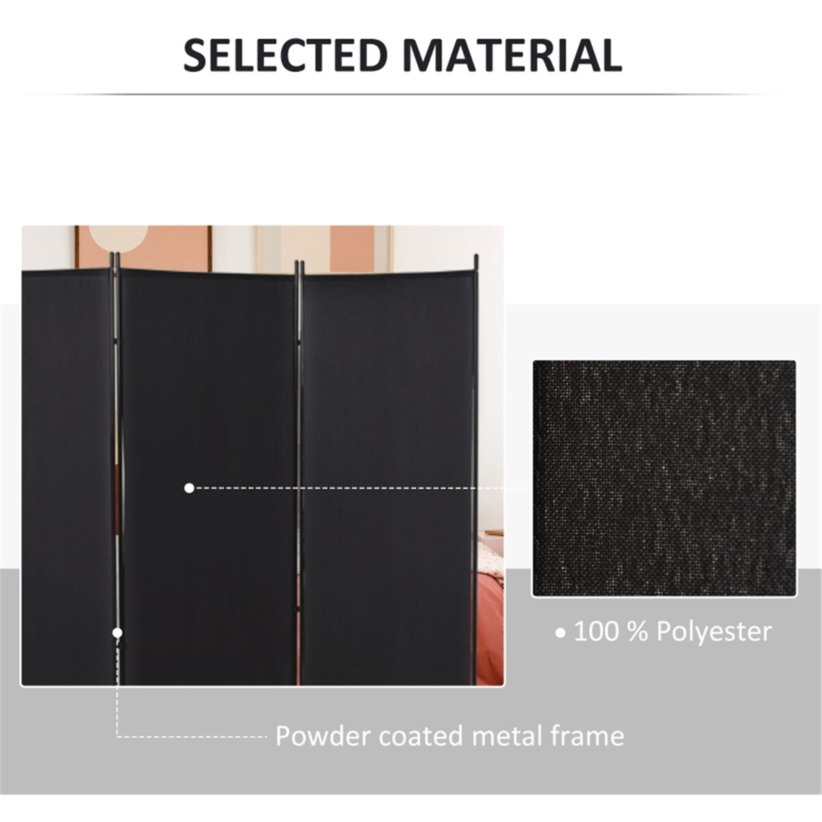 Privacy Screen Connected with Dual Directional Hinges Black