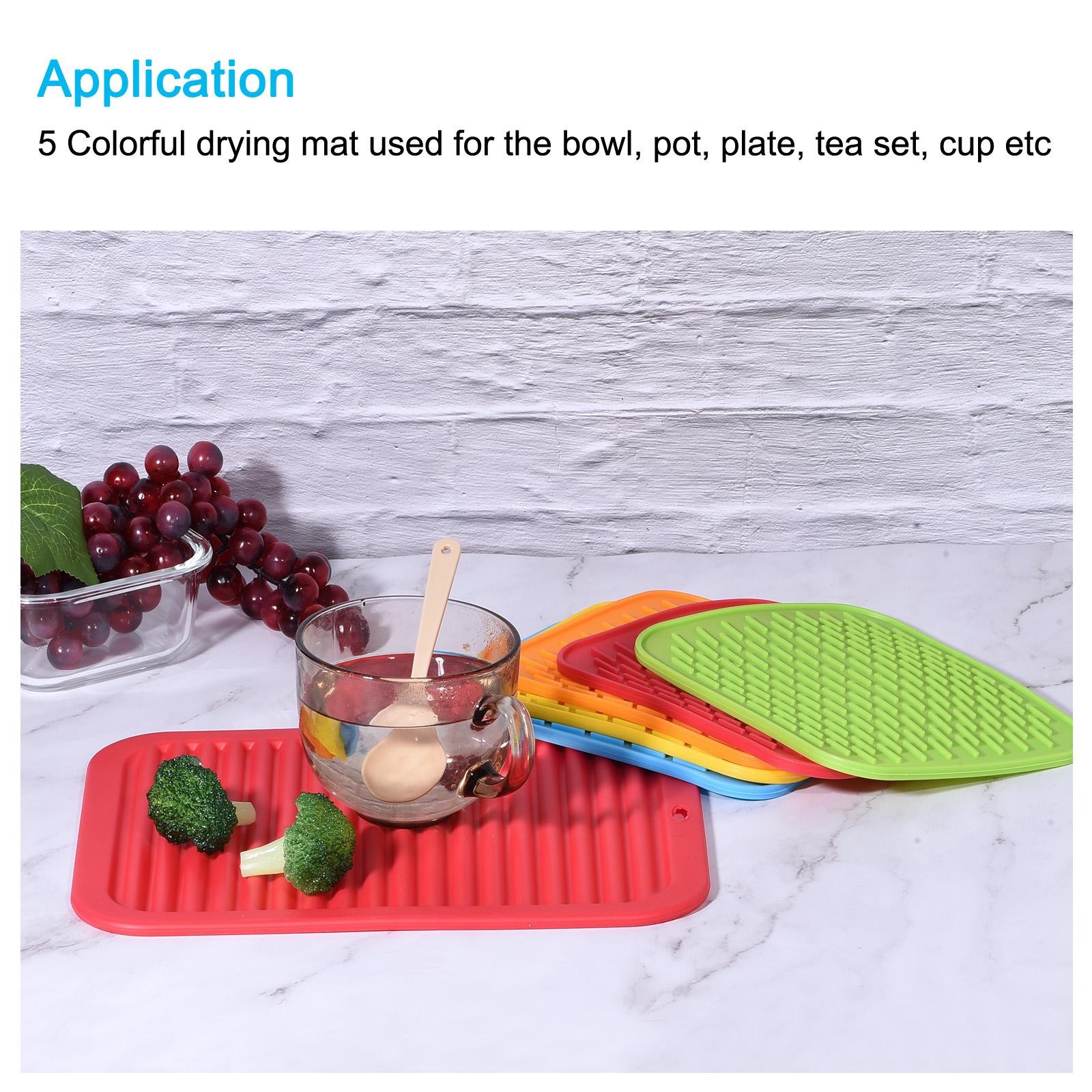 Silicone Dish Drying Mat 12" x 9" Reusable Sink Drain Pad Green