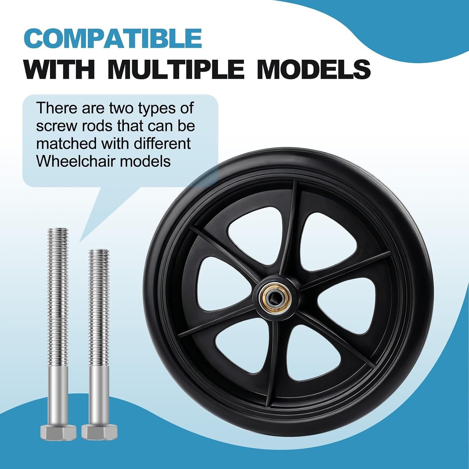 Heavy Duty 8 Inch Replacement Wheels for Wheelchairs & Rollators - Easy Install