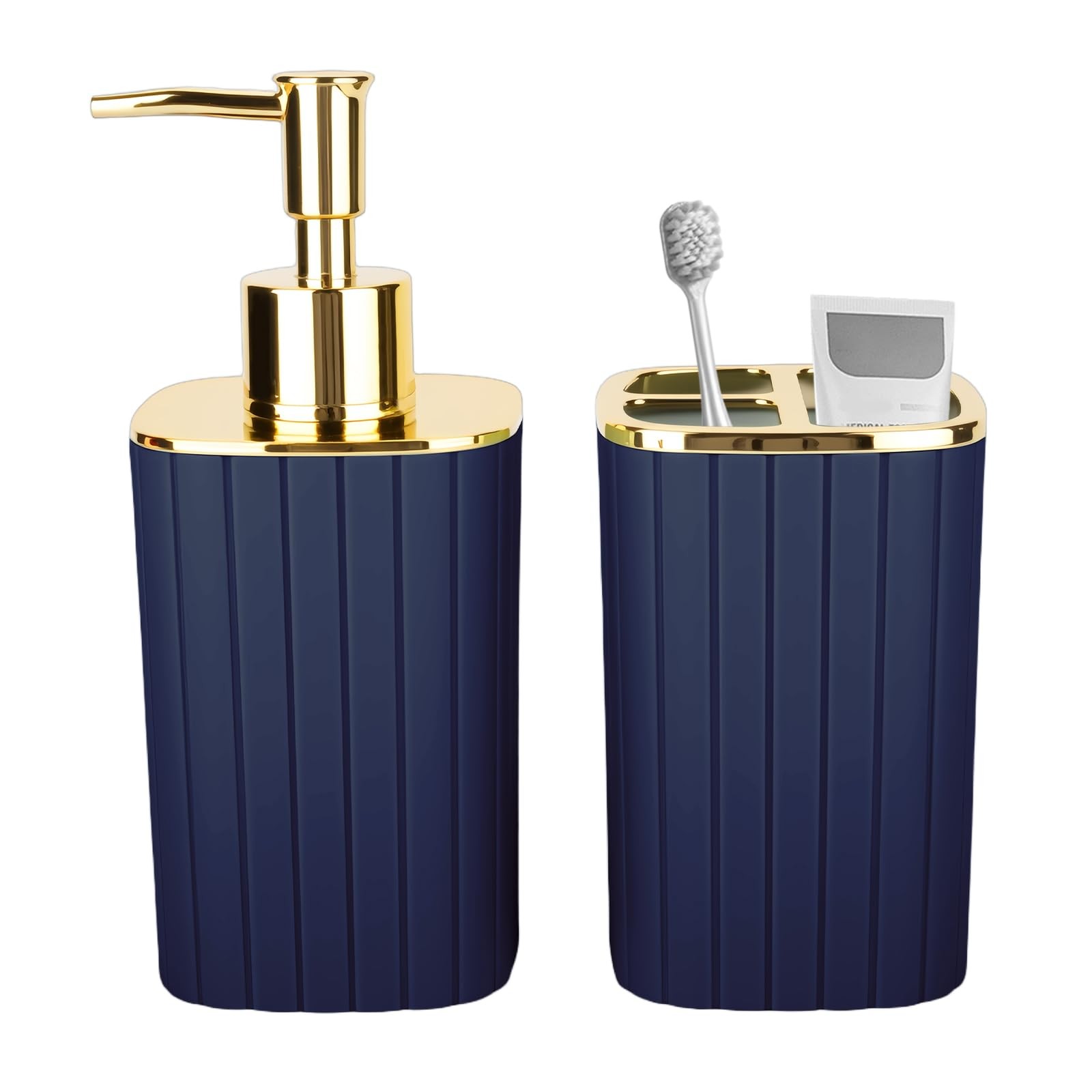 2PCS Bathroom Set, Navy Blue Bathroom Include Soap Dispenser and Toothbrush H...