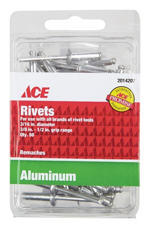 Ace 3/16 in. Dia. x 1/2 in. Aluminum Rivets 50 pk - New