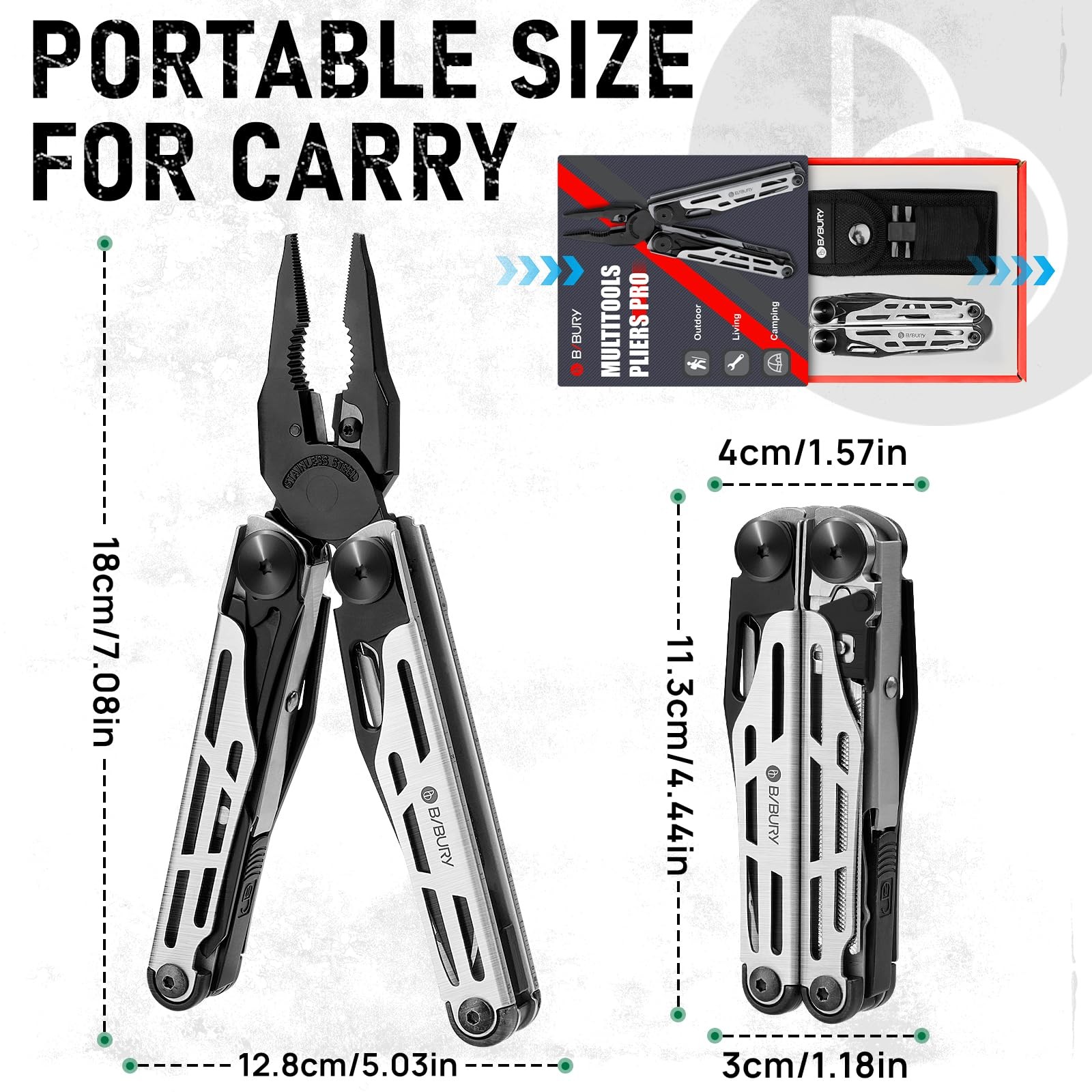 BIBURY Multitool Pliers Pro BI2045, Foldable Multitools with Black