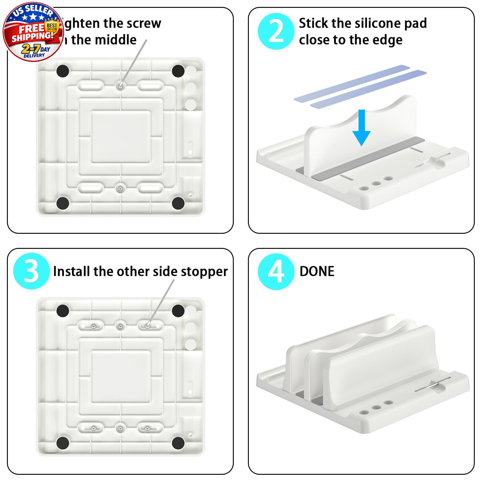 Ahonnpely Vertical Laptop Stand Holder - Adjustable ABS Plastic White