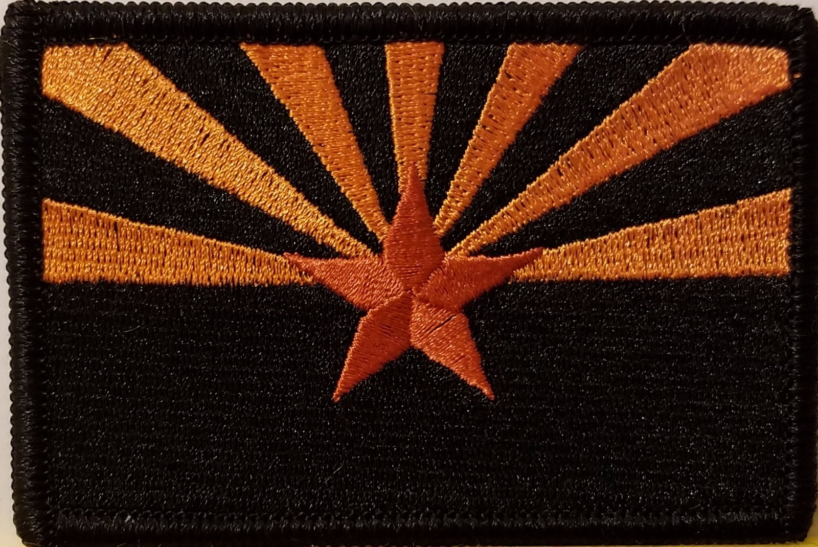 ARIZONA Flag Patch W/ VELCRO® Brand Fastener BLACK & ORANGE BLACK Border