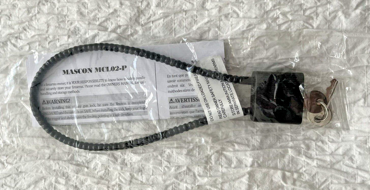 Mascon 30mm Black MCL02-P Gun Revolver Pistol Rifle Firearm Cable Lock w/ 2 Keys