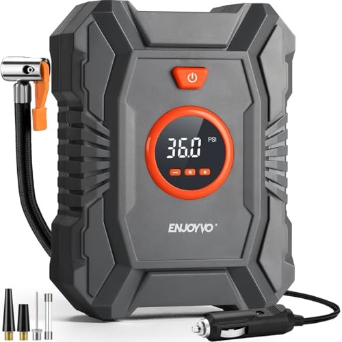 Tire Inflator Portable Air Compressor 100PSI with Auto Shut-Off, Built-in Cord