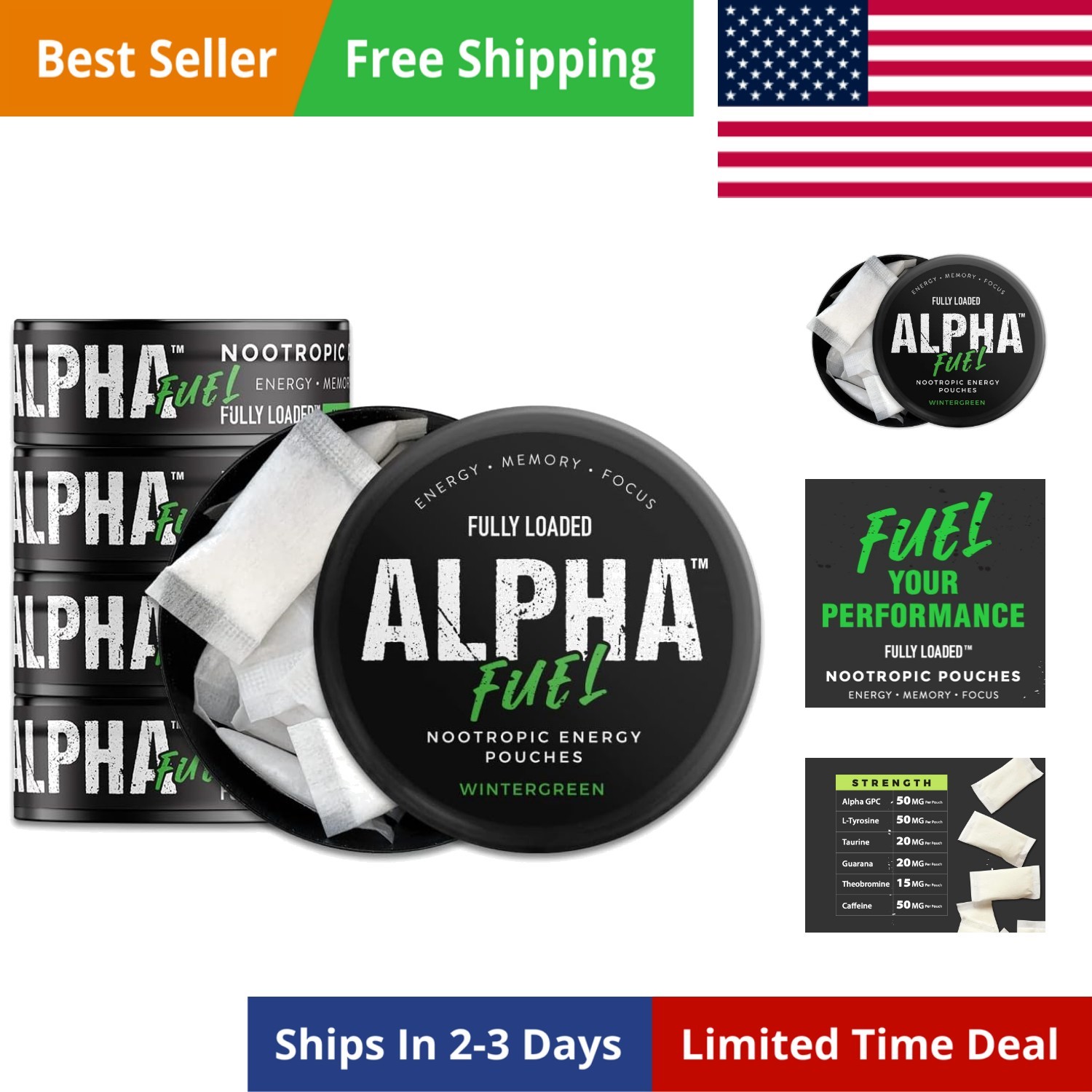 Fully Loaded Alpha Fuel Nootropic Pouches Wintergreen Fuel - Nootropic Energy...