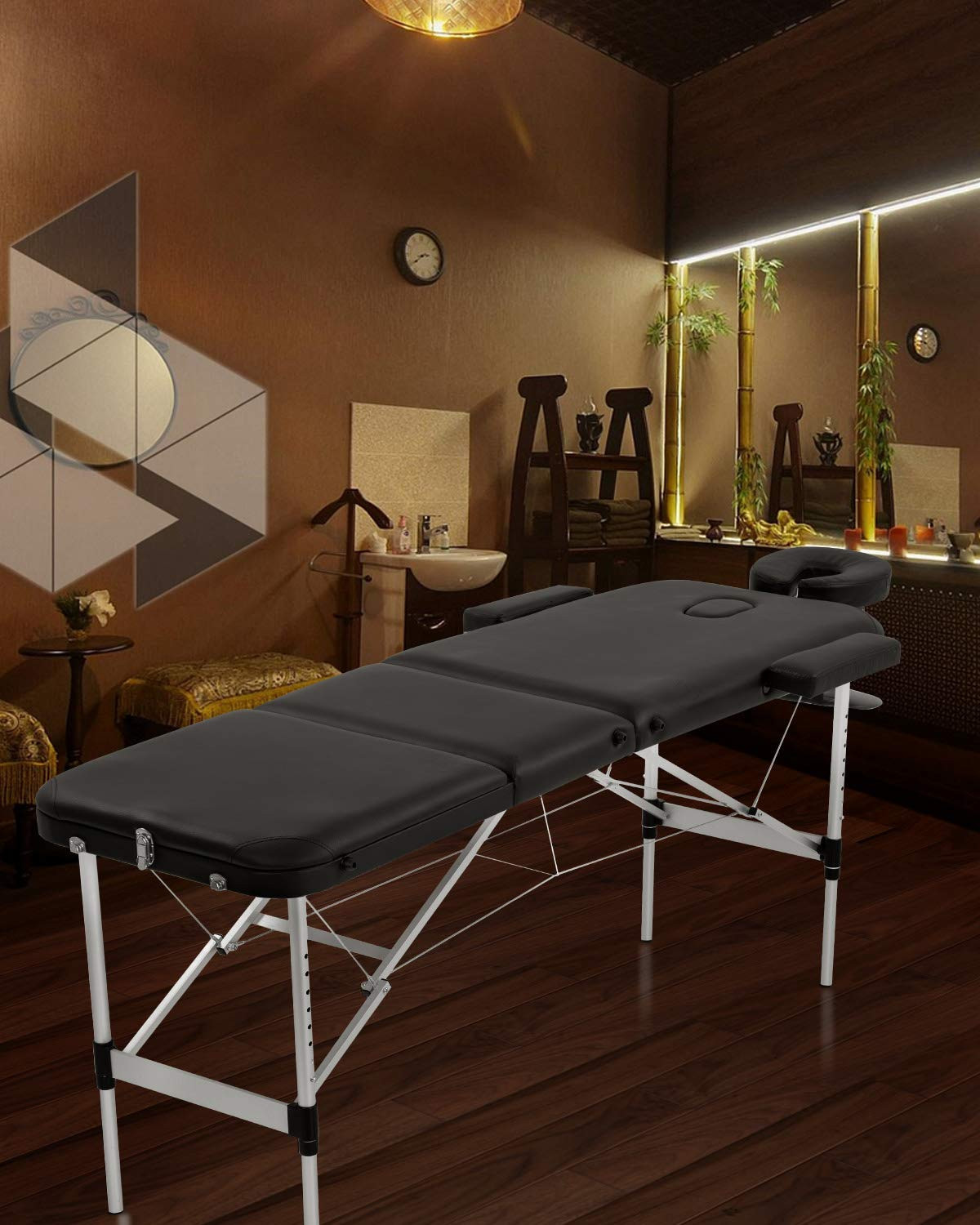 Adjustable Portable Aluminium Massage Table with Carry Case - 73 Inch Black