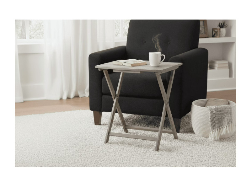 XL Oversized Rubberwood Folding TV Tray Table Rustic Gray Heavy Duty