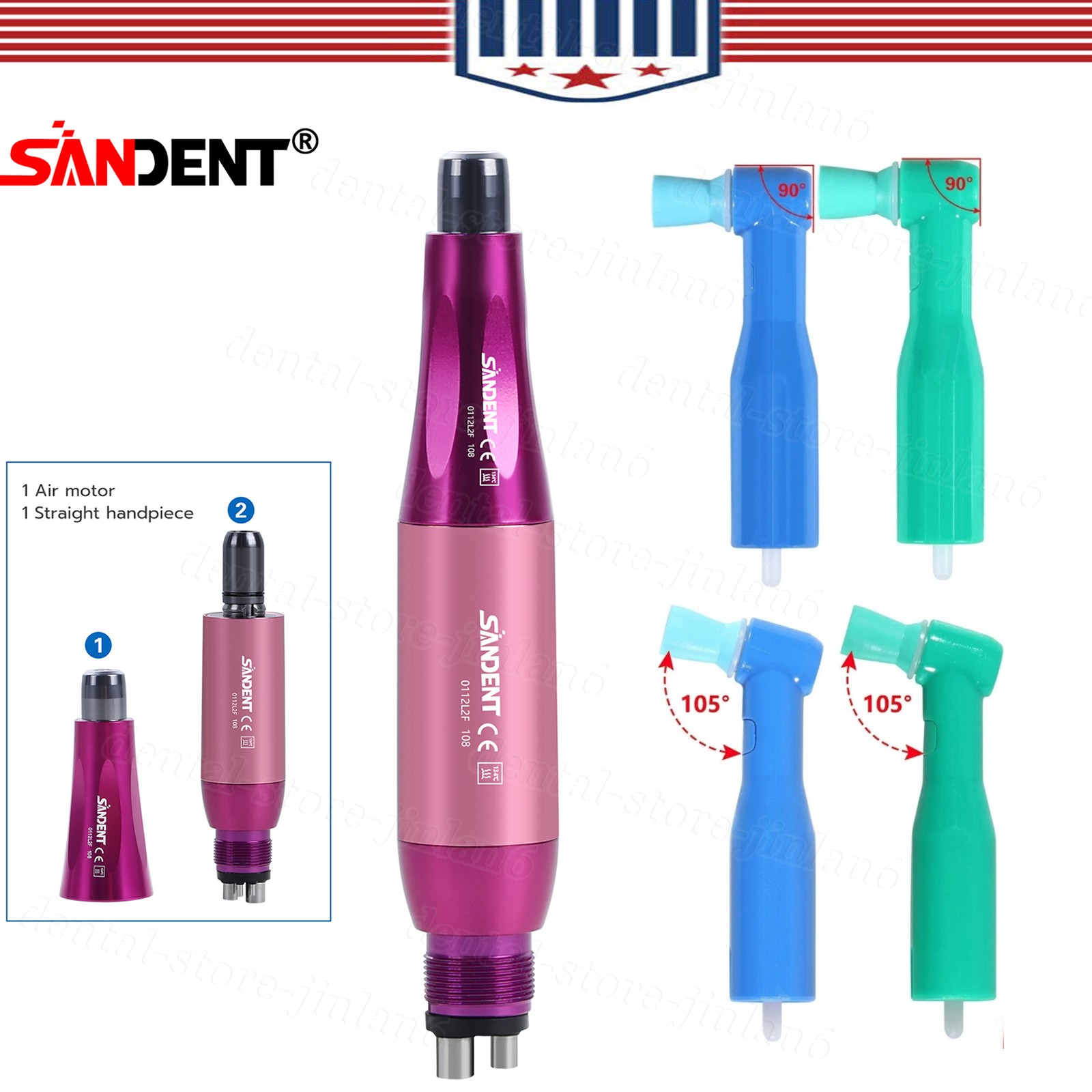 Premium Plus Dental Hygiene Prophy Handpiece Air Motor 4 Holes & 4:1 Nose Cone