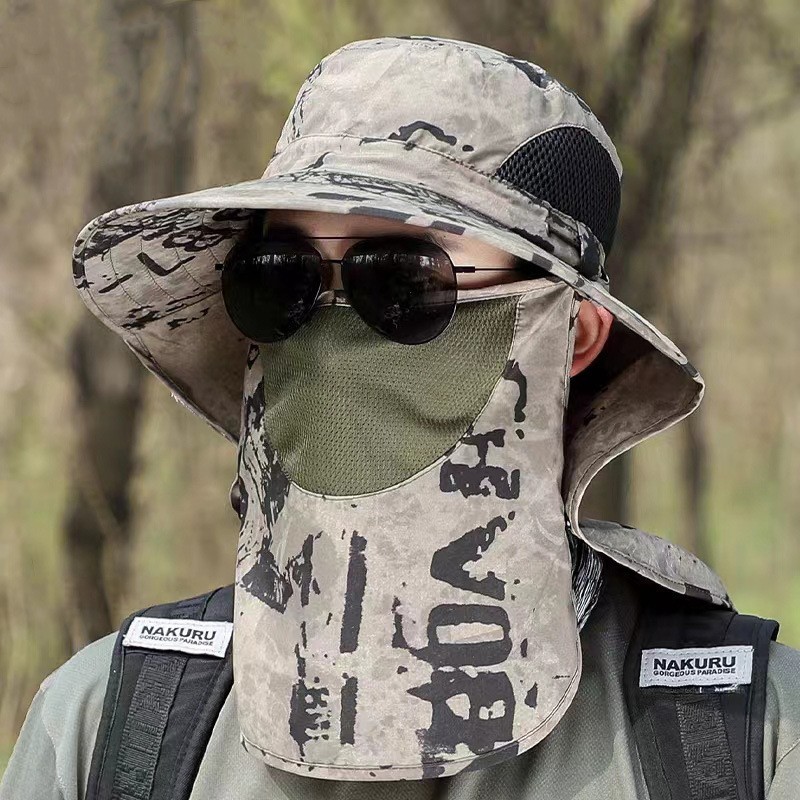 UPF50+ Sun Hat with Removable Face Neck Flap Fishing Hiking Cap for Men Women