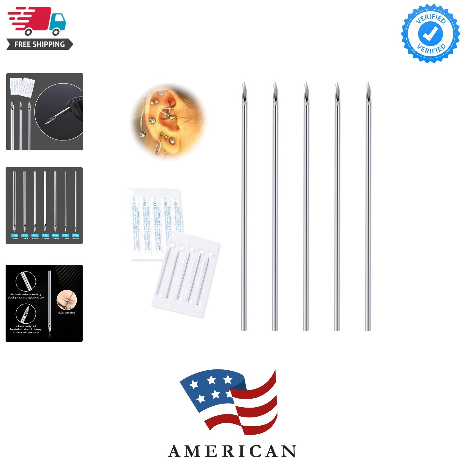 20G Body Piercing Needles,10pcs Sterile Disposable Stainless Steel Needles fo...