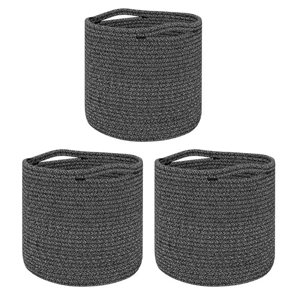 Black 11 In. X 11 In. Cotton Decorative Basket (Set of 3) with Built-In Handles