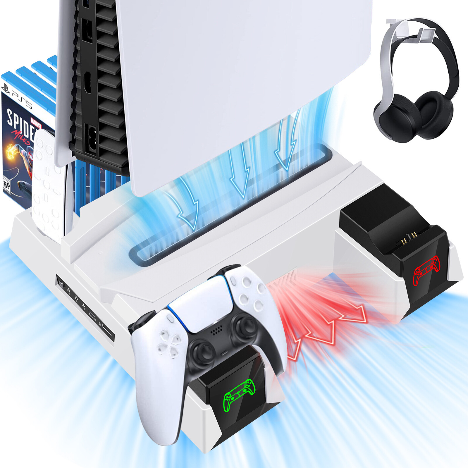 For Playstation 5 Dualsense Controller Charging Station PS5 Cooling Fan White
