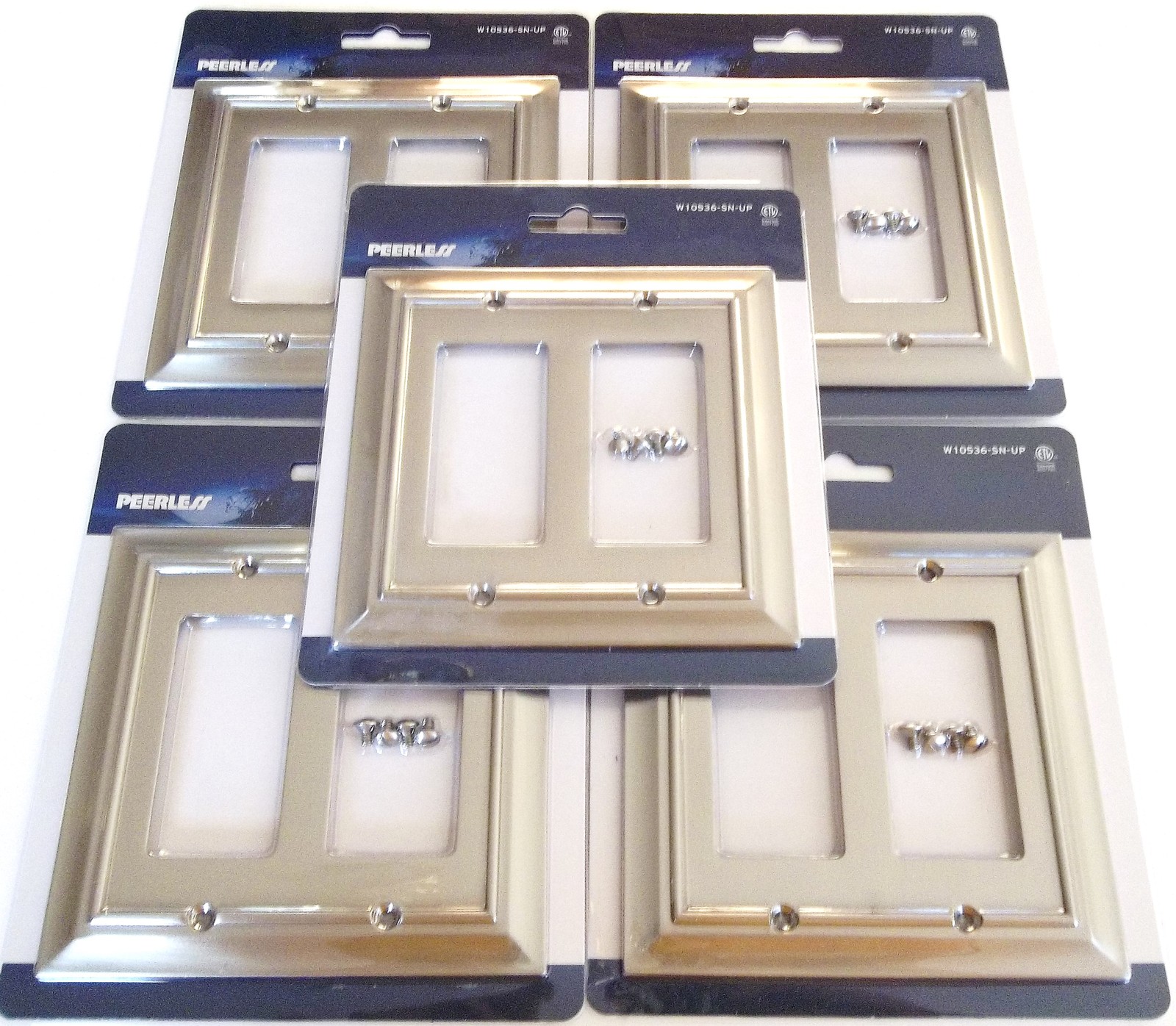 5 PEERLESS SATIN NICKEL WALL PLATE GFCI ROCKER SWITCH OUTLET COVER DOUBLE W10536