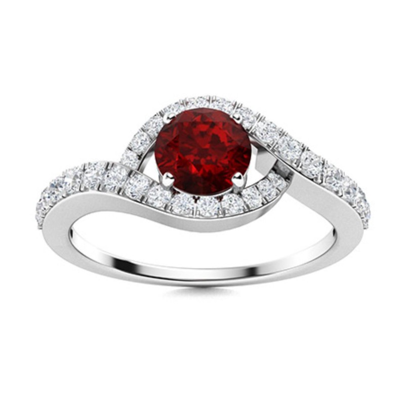 5mm Round Garnet Gemstone Halo 925 Sterling Silver Engagement Promise Ring