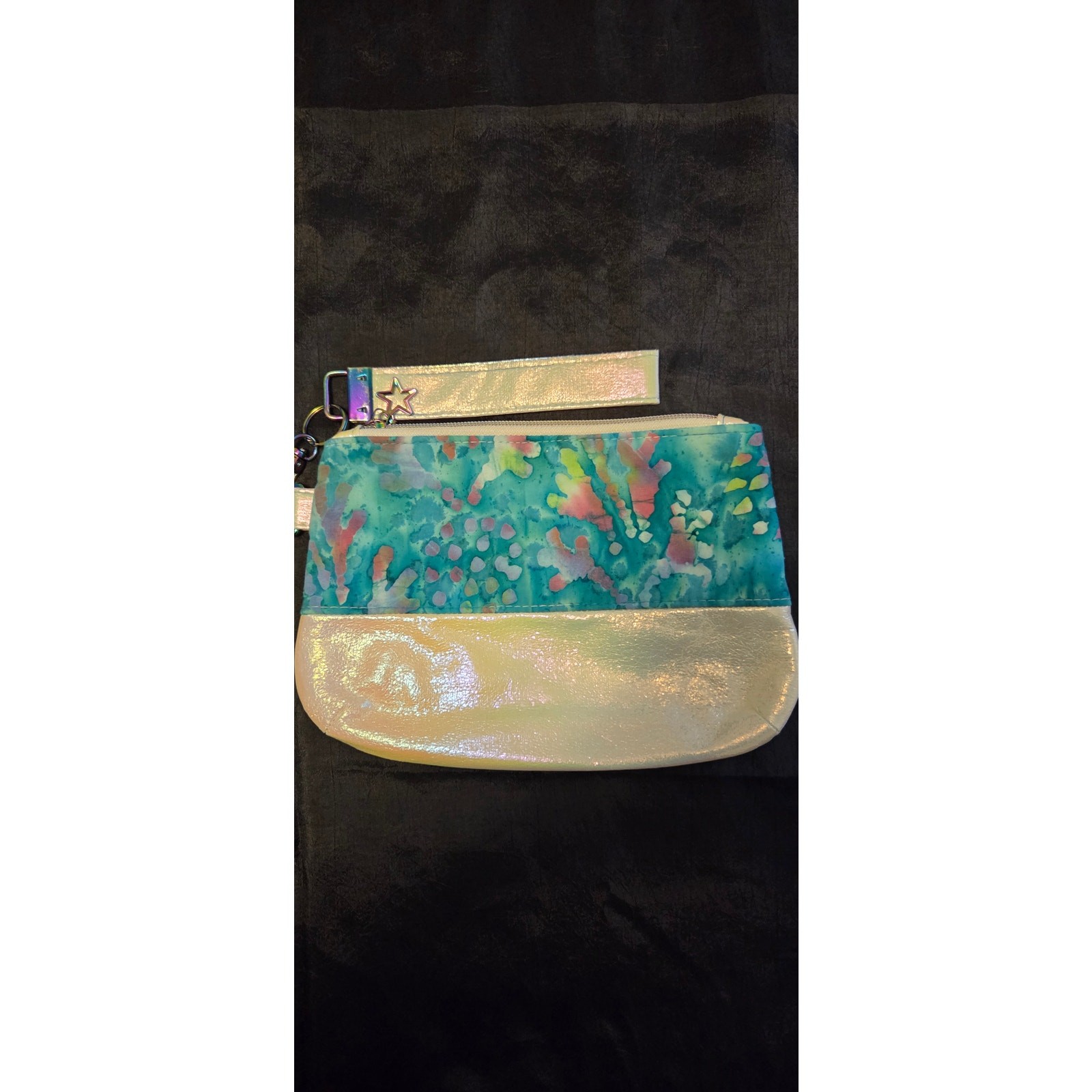 NEW Handmade Wristlet Opalescent Vinyl Cotton Multi Color Rainbow Hardware