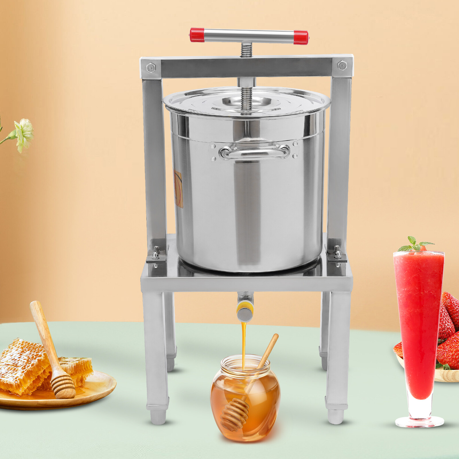 Grape Press 3.5 Gallon Stainless Steel Fruit Wine Press with Height Adjustable