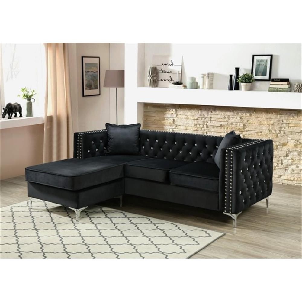 Glory Furniture Paige Velvet Sofa Chaise in Black
