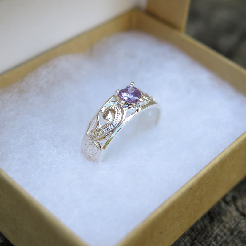 Sterling Silver Purple Heart Traditional Hawaiian Heritage Scroll Band Toe Ring
