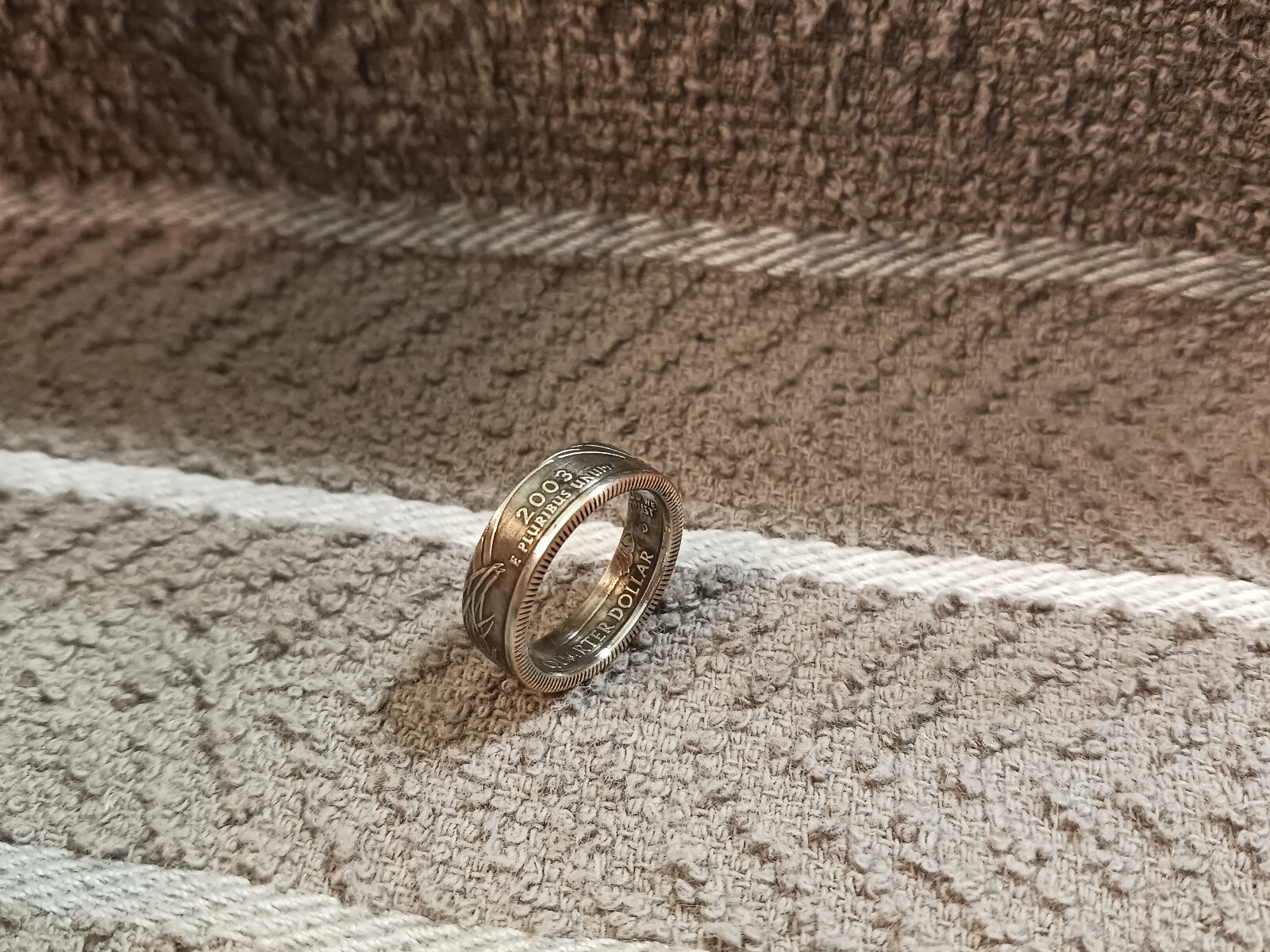 Arkansas Handcrafted Washington Quarters coin ring, size 6-1/2 2003