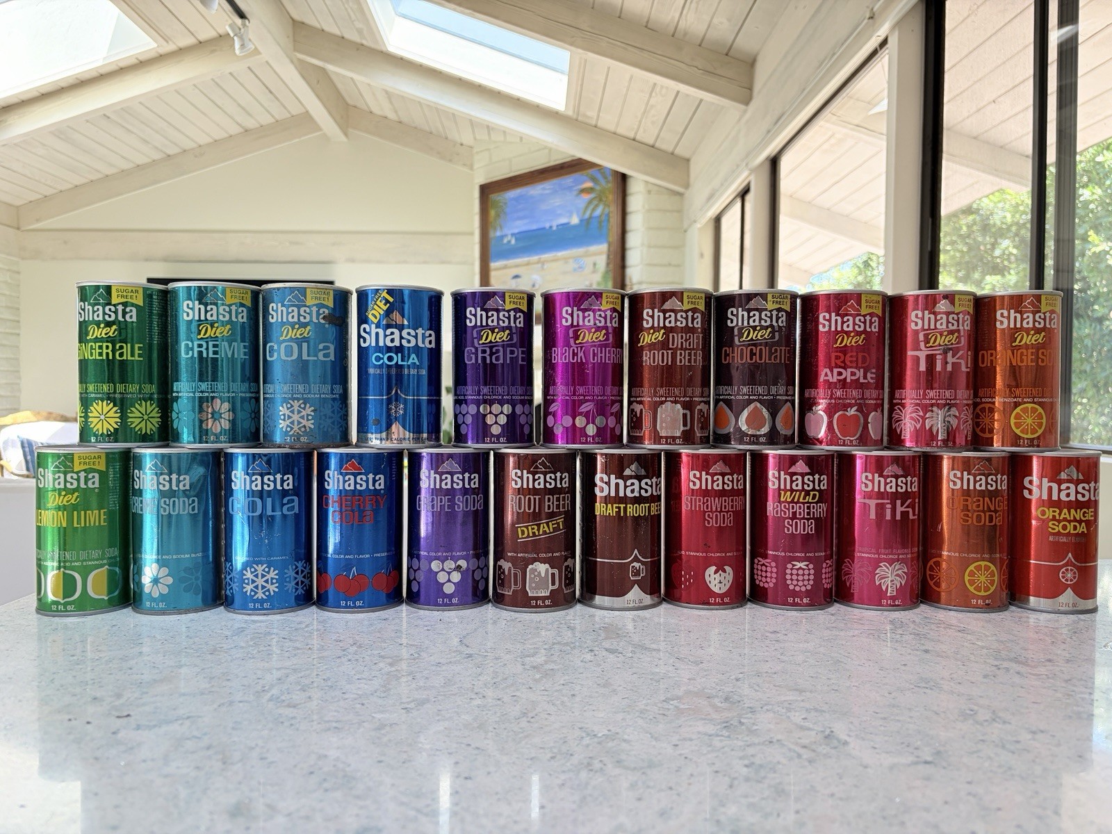 Vintage 1970s Shasta Steel Flat Top Soda Can Collection - 23 Cans - Rare Flavors