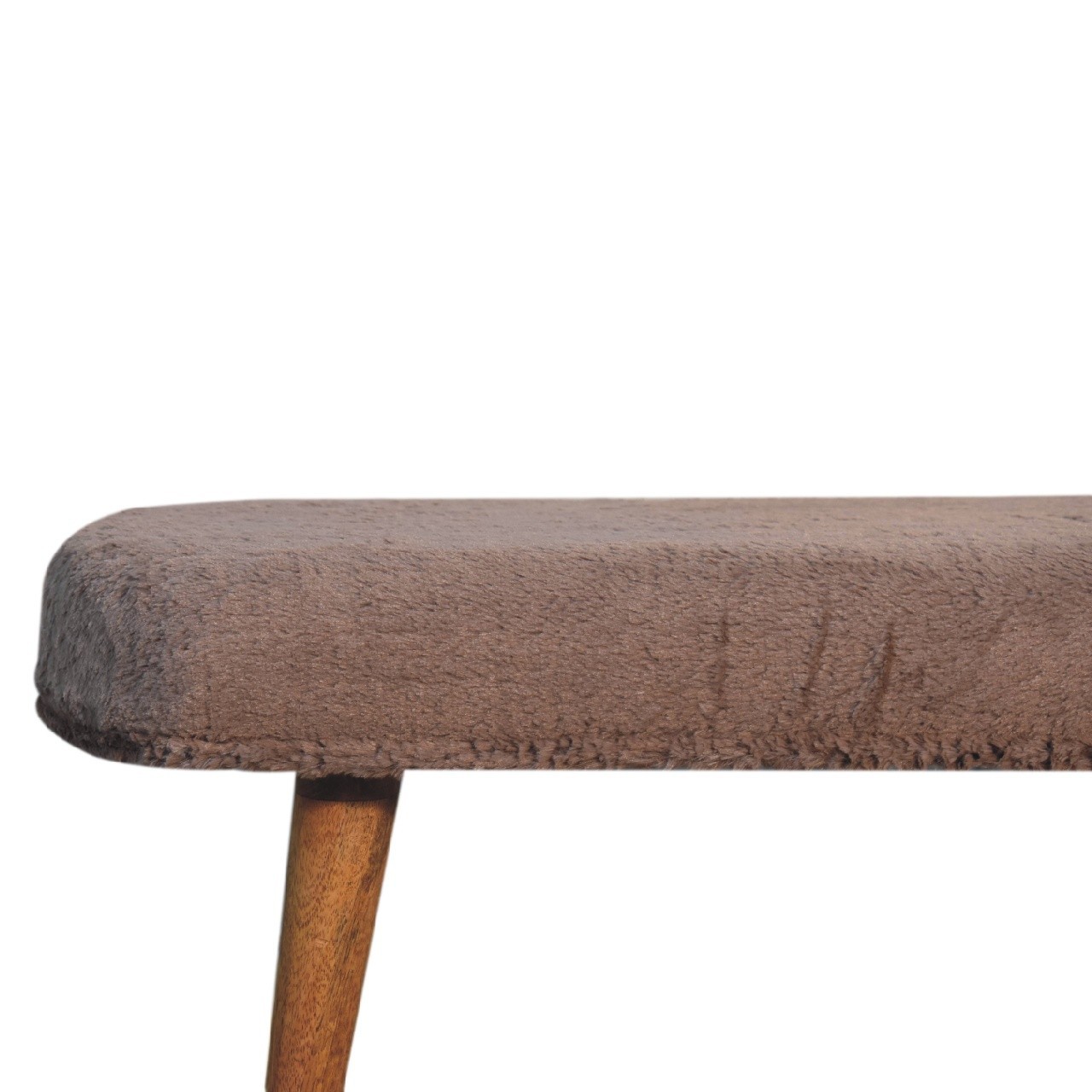 Oak-Finish Solid Wood Upholstered Bench