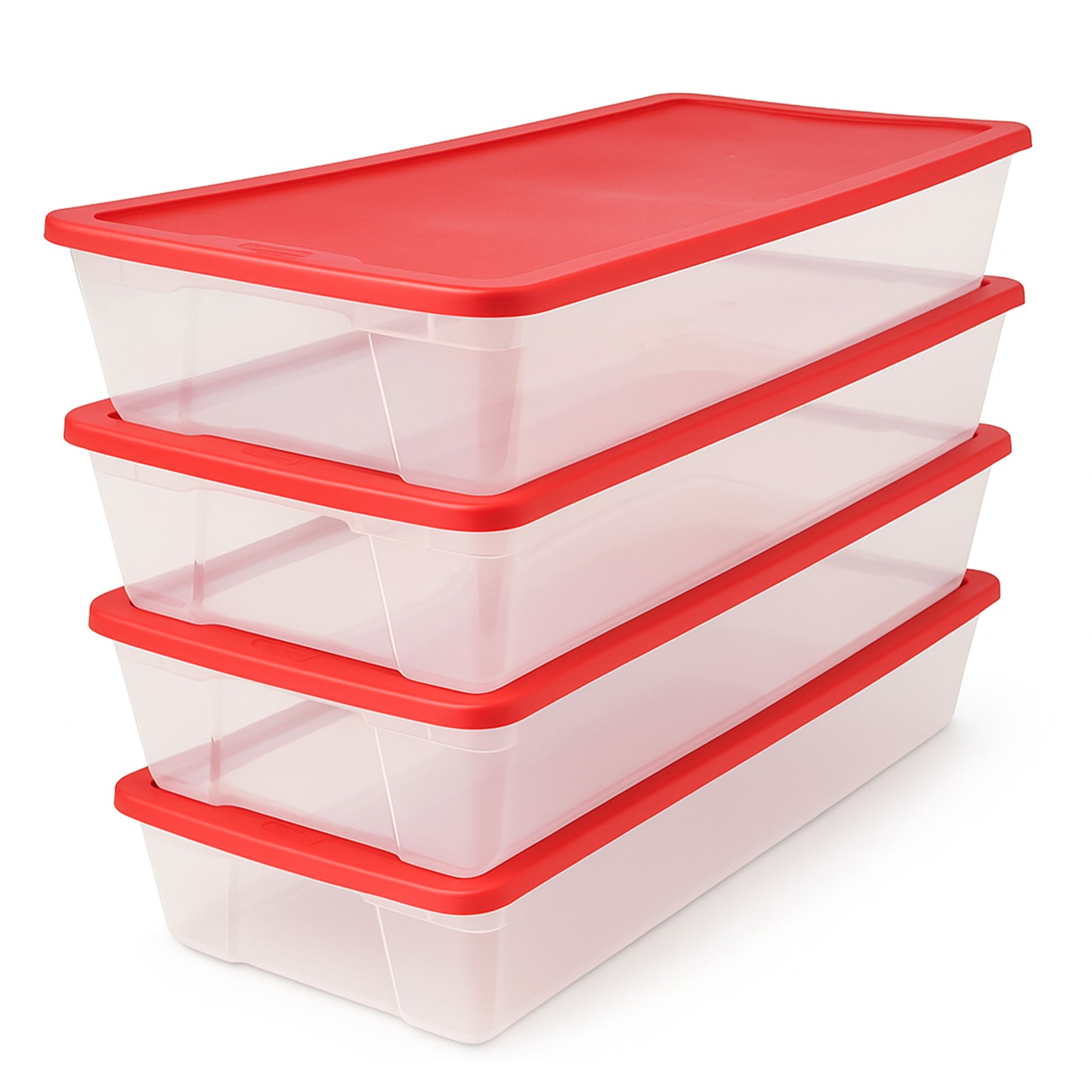 Homz 41Qt Clear Plastic Holiday Storage Container w/Red Snap Lock Lid (4 Pack)