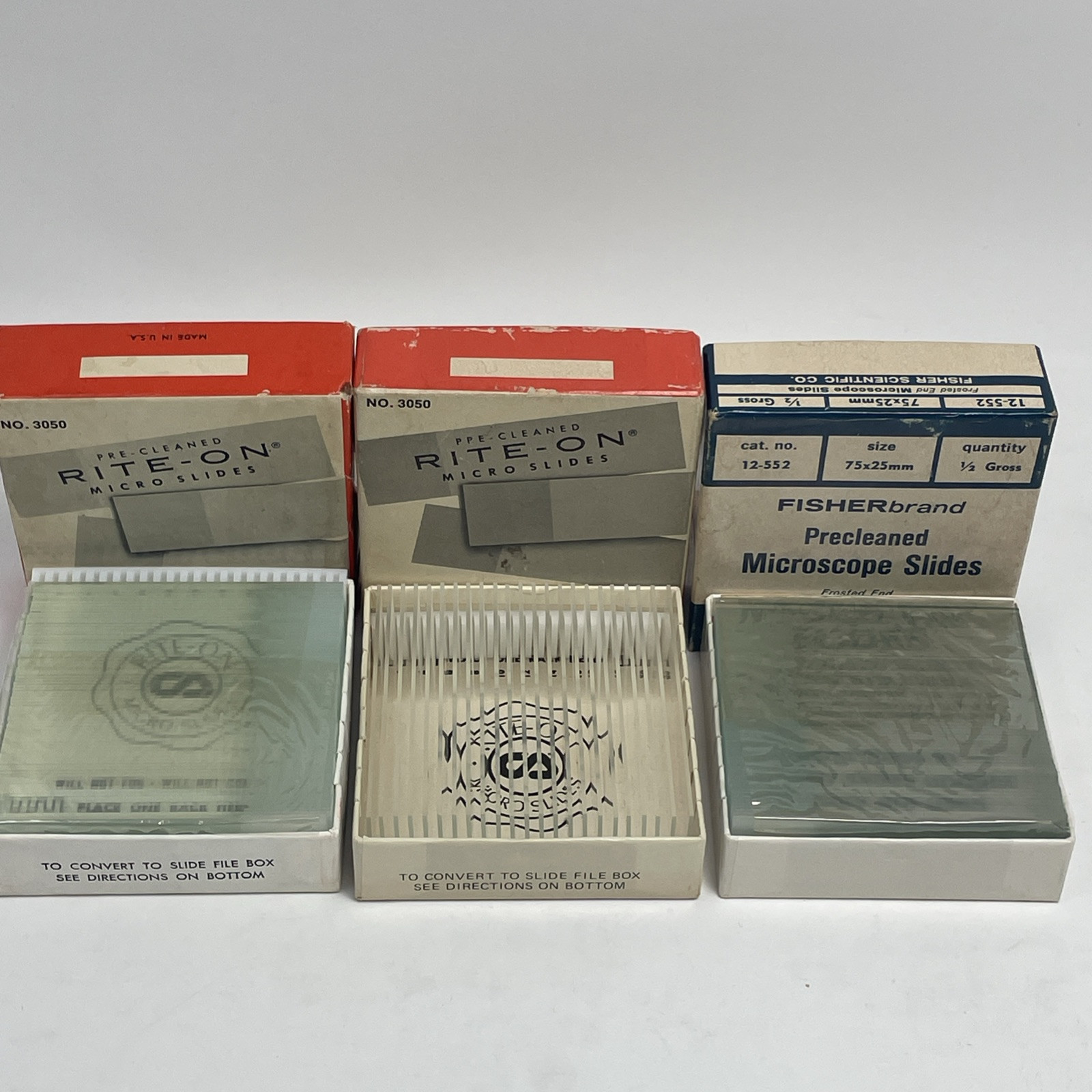2 Boxes Vintage Pre-Cleaned Micro Slides 25mm X 75mm Fisher Rite-On 1/2 Gross