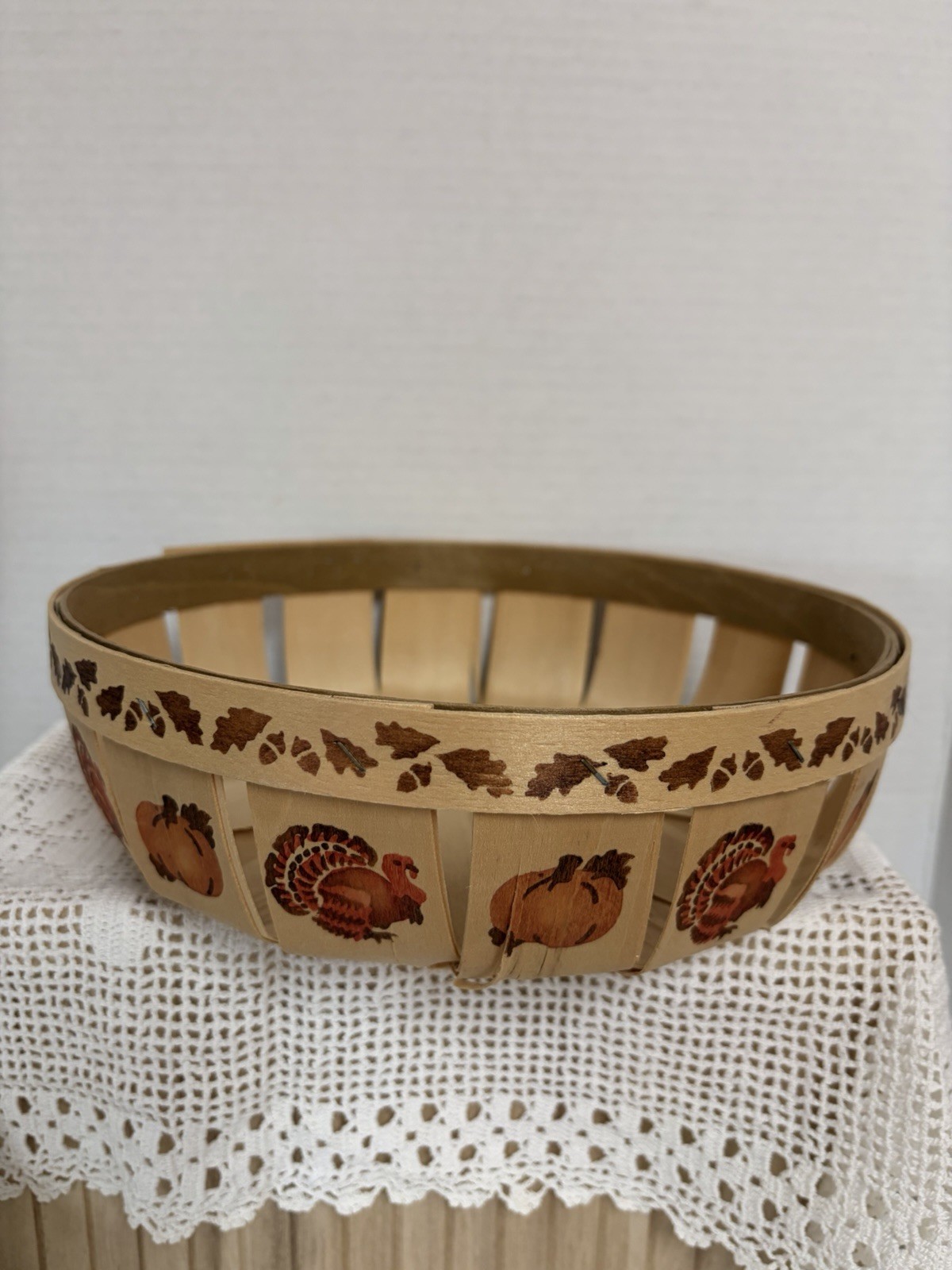 The BlackBerry Lane Coll. Hand Stenciled TN Rustic 9.5” Basket Turkey & Leaves