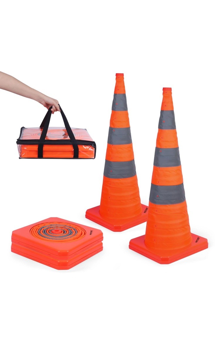 BATTIFE [2 Pack] 36 Inch Collapsible Traffic Safety Cones, Orange Cones, Multi