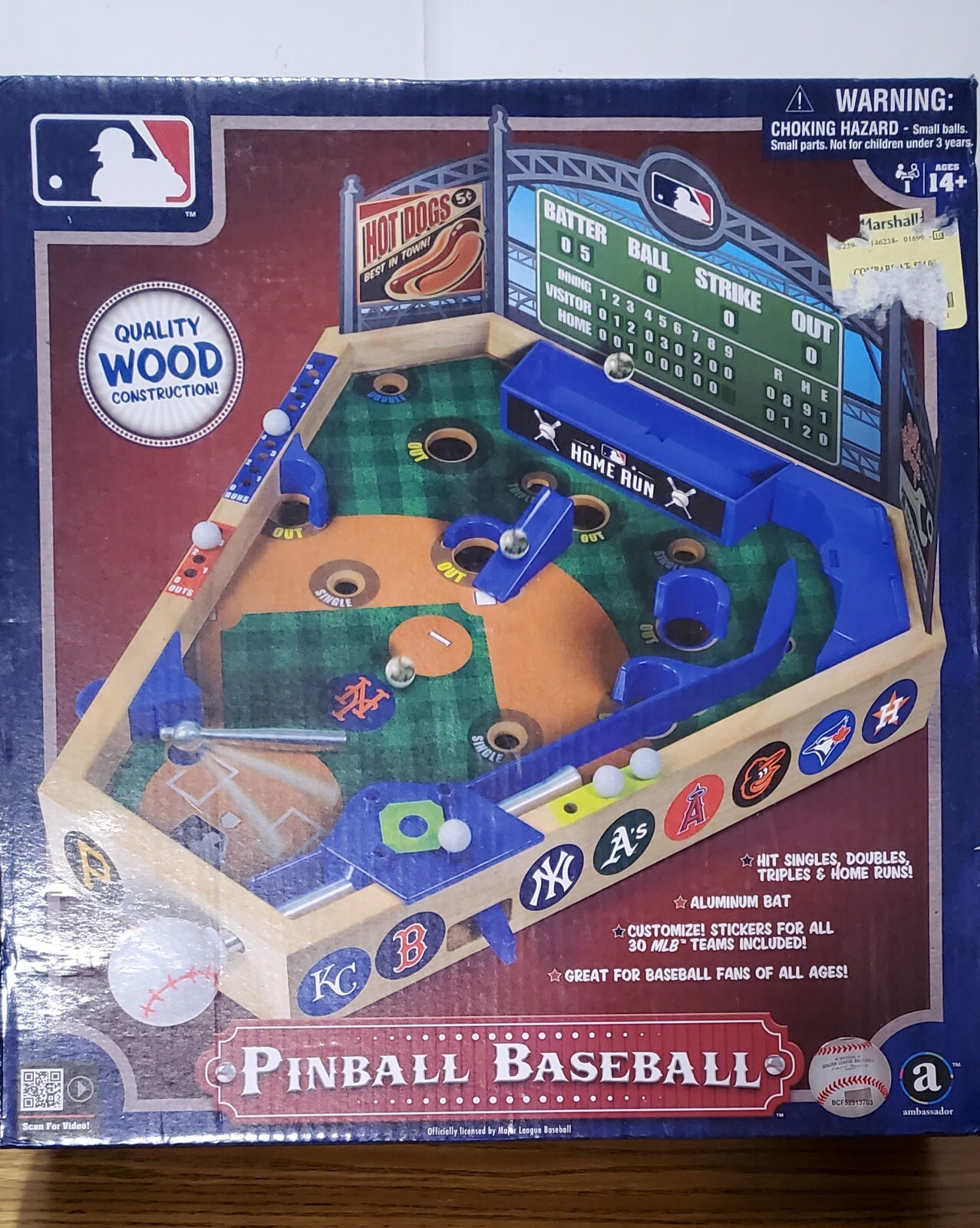 Ambassador Pinball Baseball Major League Baseball Game Ages 6+ NEW OPEN BOX