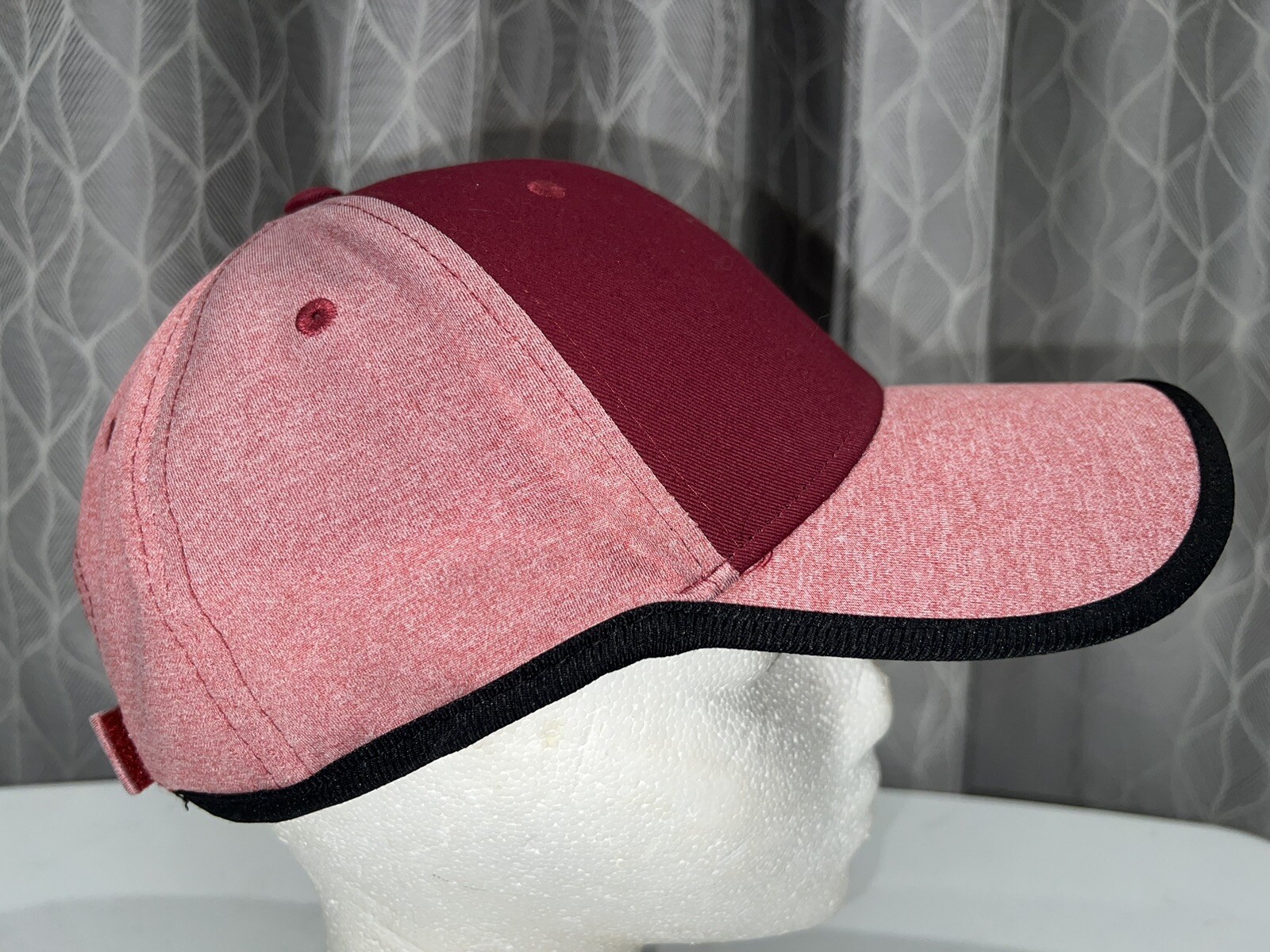 Mackinac Island Knit cap heather pink with Maroon front Hat Cap Hook Loop EUC