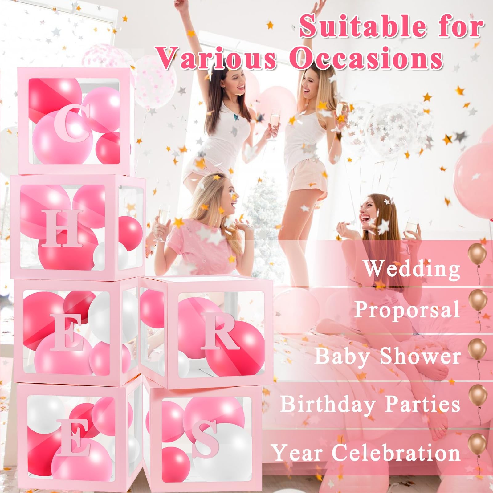 Transparent Balloon Boxes with 78 Letters Numbers for Custom Name