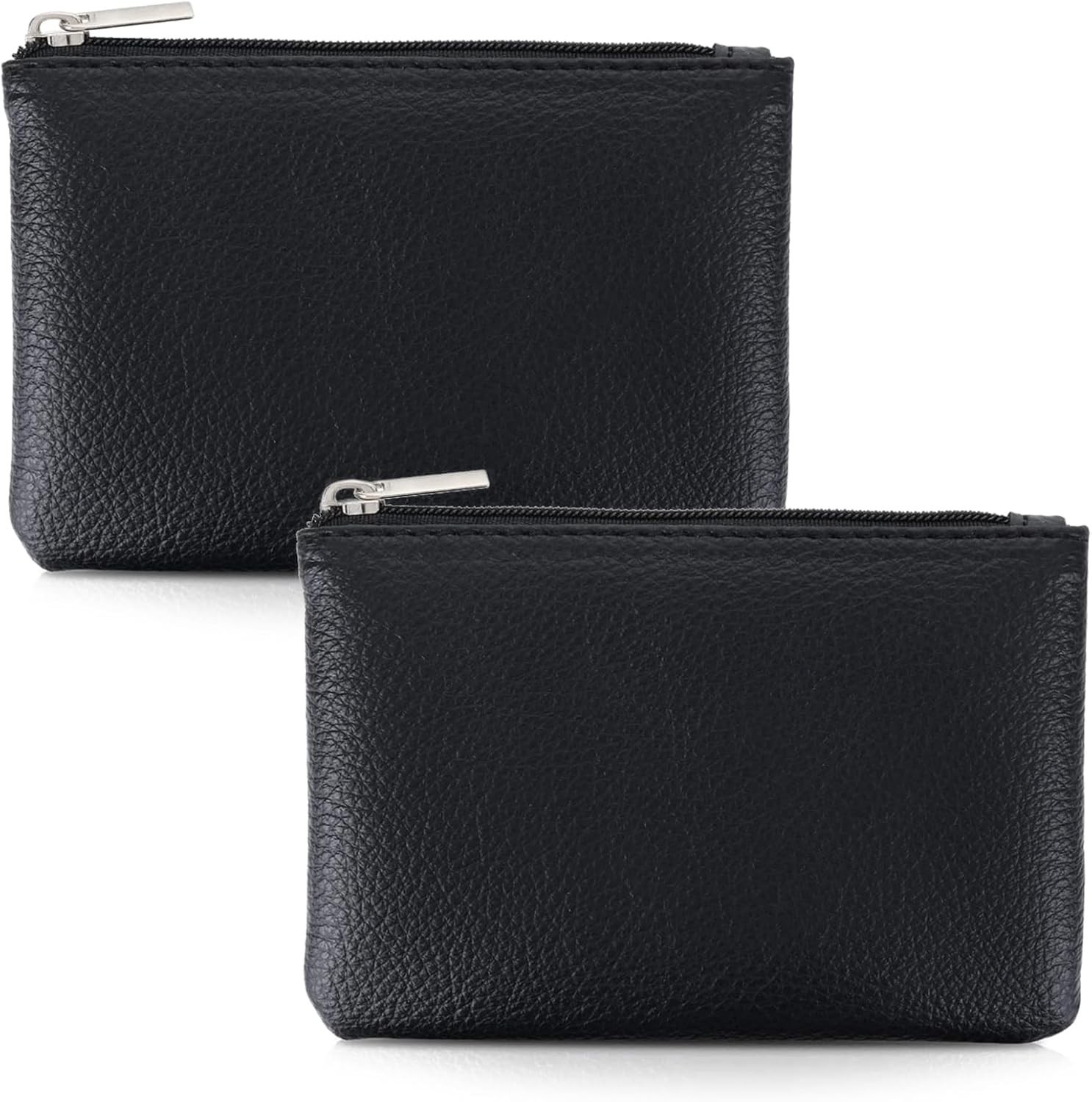 2 Pack Leather Zipper Coin Purse Small Change Wallet Mini Coin Pouch Black XL V2