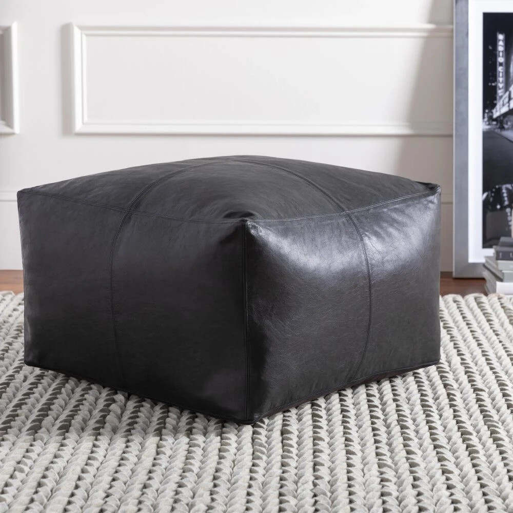 Moroccan Leather Pouffe Genuine Black 20'' Aamazing Footstool Ottoman Unstuffed