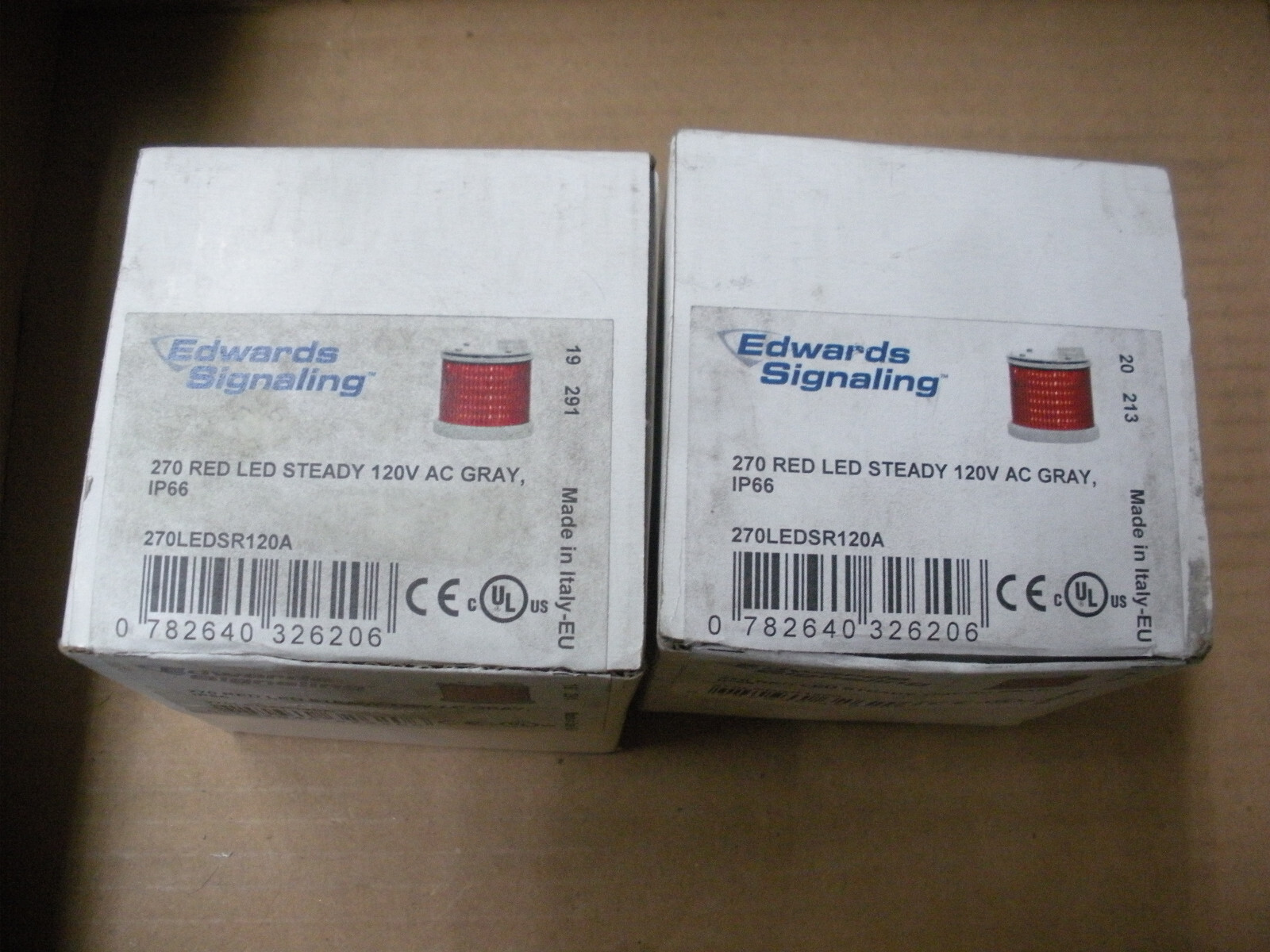 Edwards signaling stacklight 270LEDSR120A lot of 2 steady red 120vac 200 class