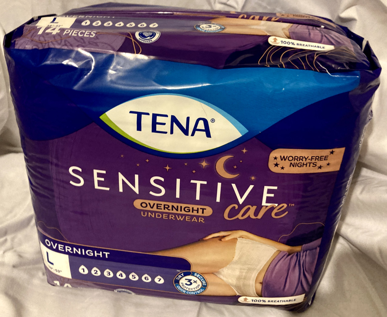 Tena Sensitive Care, 14 pkg, Large, Women's Overnight Underwear, Free Shipping