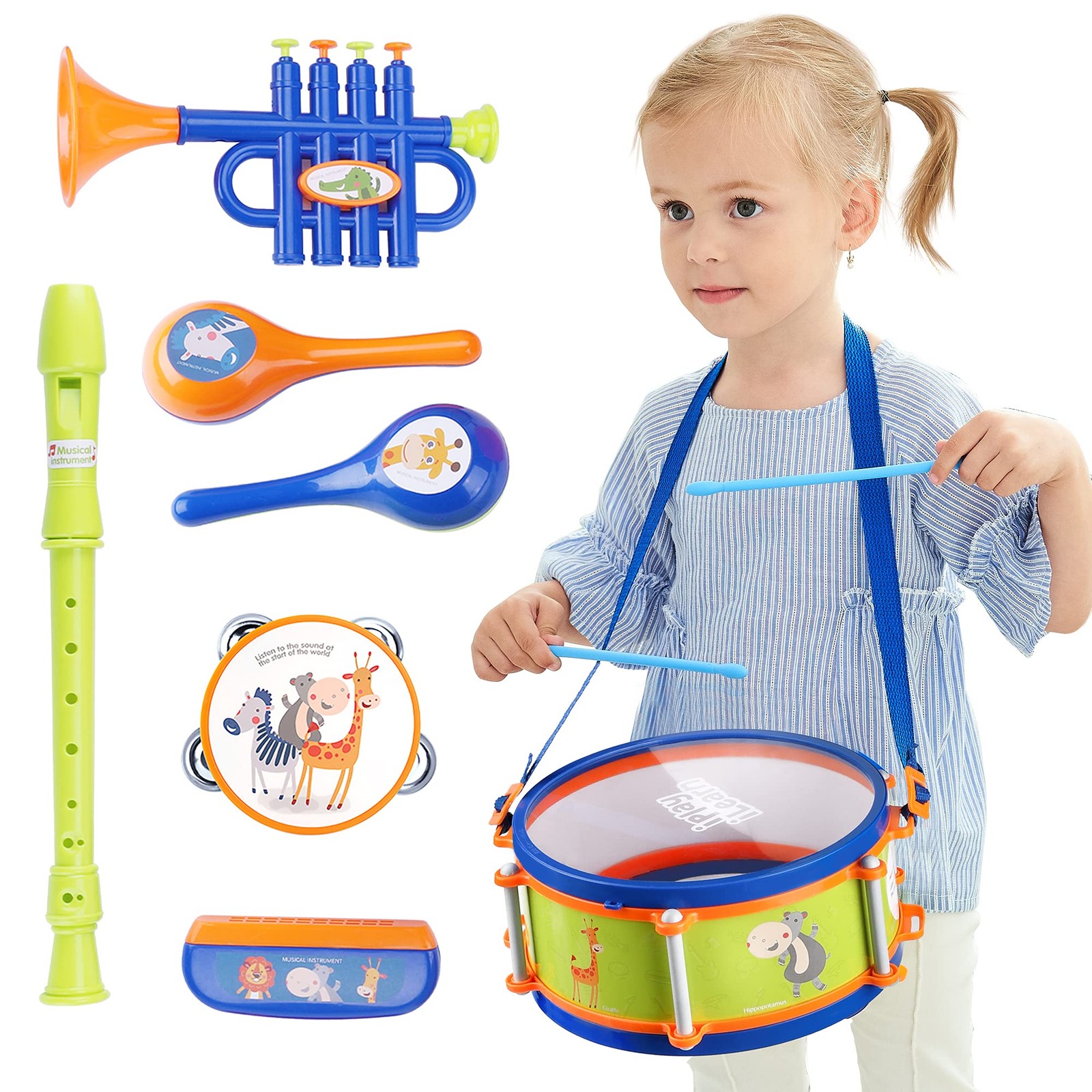 iPlay iLearn Toddler Musical Instruments Toys Kids Drum Set Baby Trumpet Percuss