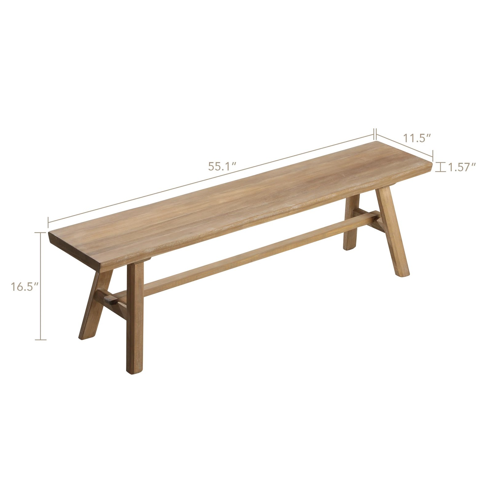55 Inch Farmhouse Solid Wood Bench Rustic Dining Entryway Natural Easy Assembly