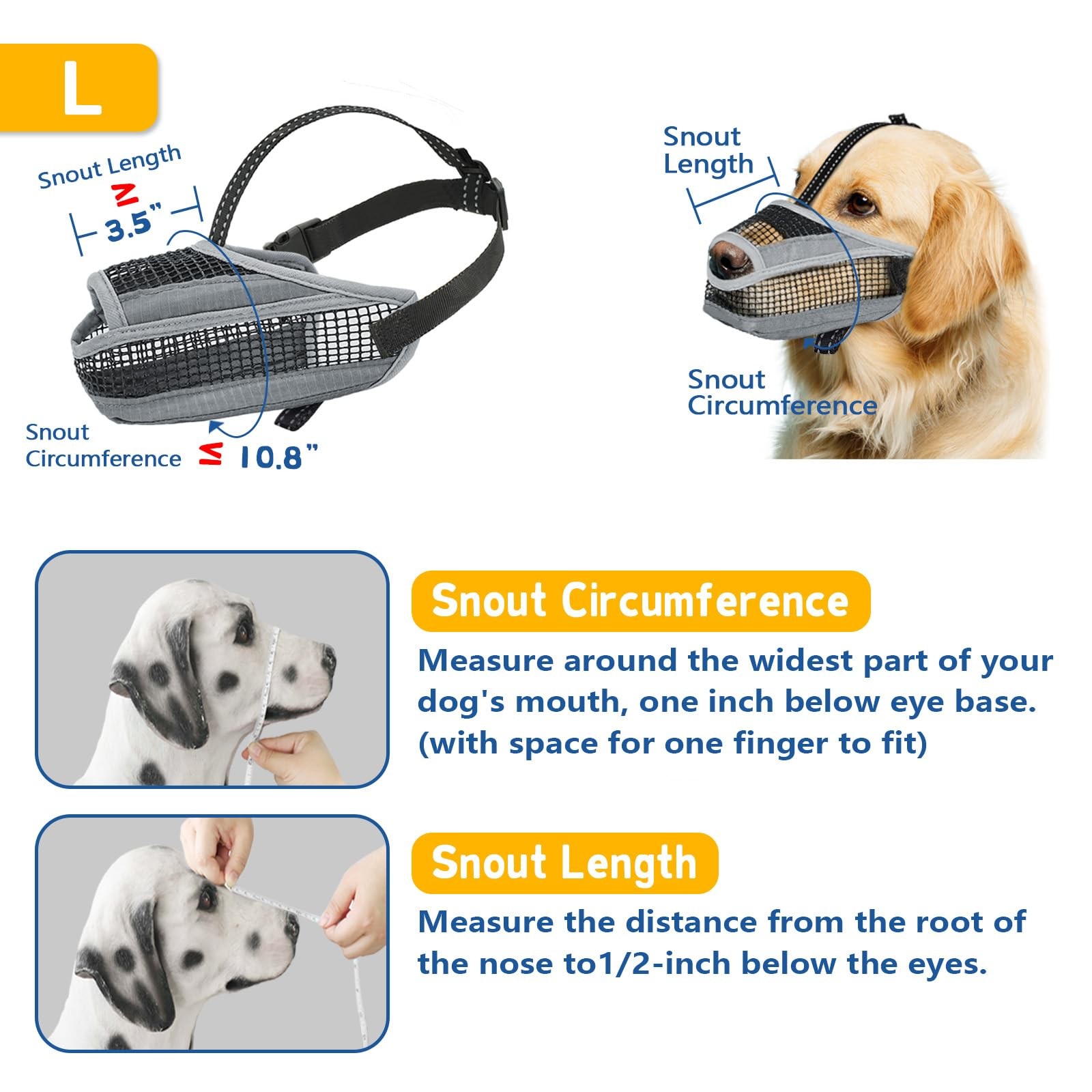 Soft Mesh Dog Muzzle with Reflective Adjustable Strap, Lightweight Muzzle for...