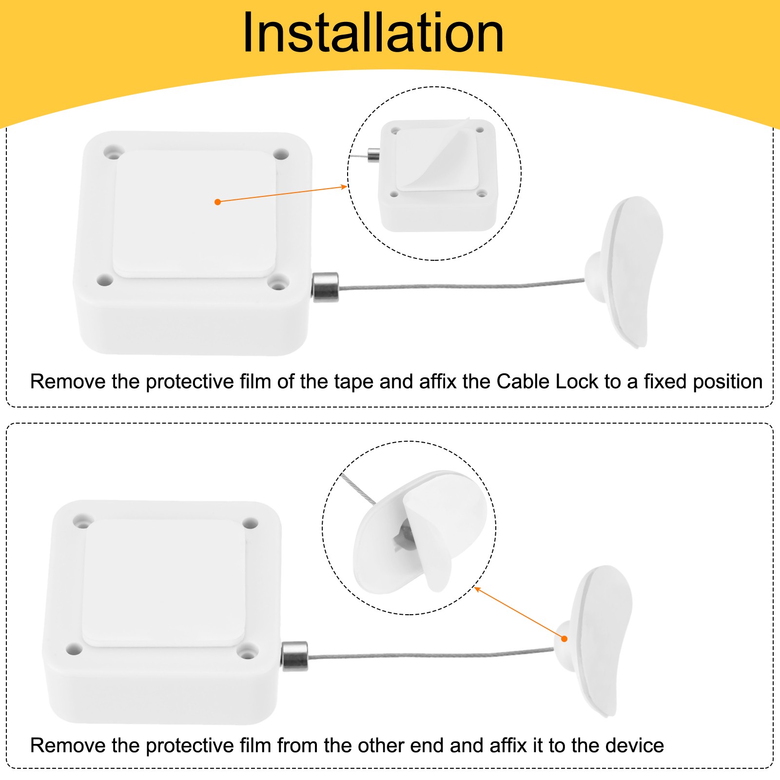 3.3 ft Retractable Cable Security Lock with Arc Patch 600g, White, 3 Pack