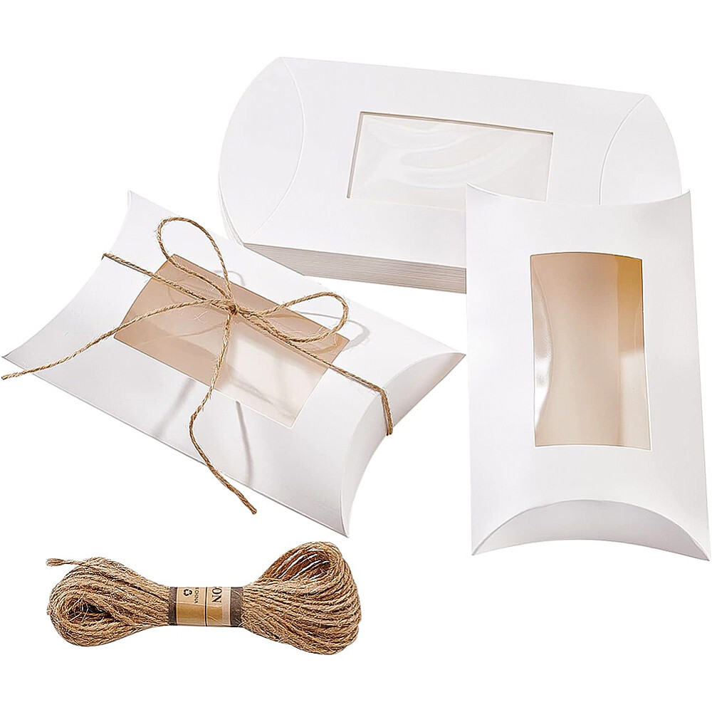 1bag 20pcs Pillow Favour boxes 17x11x4cm White Kraft Pillow boxes with PVC