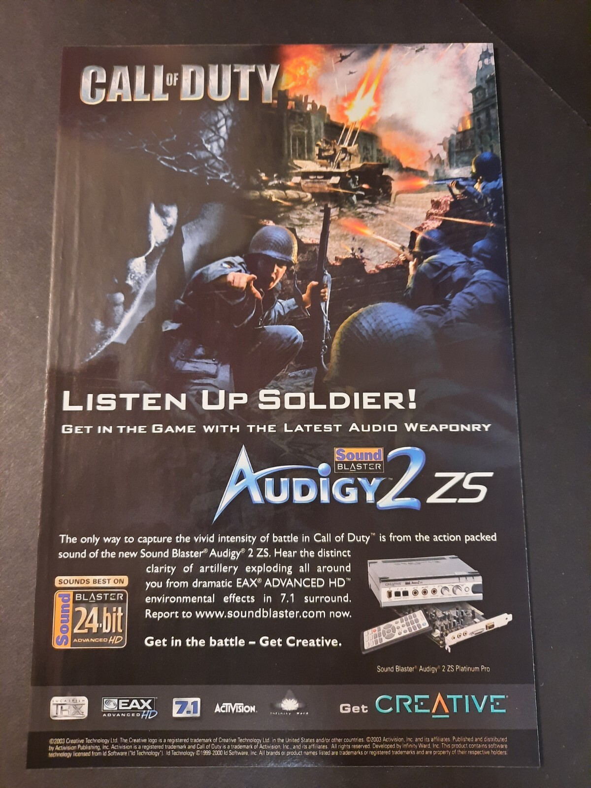 2003 Call of Duty AUDIGY 2 ZS Sound Blaster combat war art ~ Print Ad/Ad Page