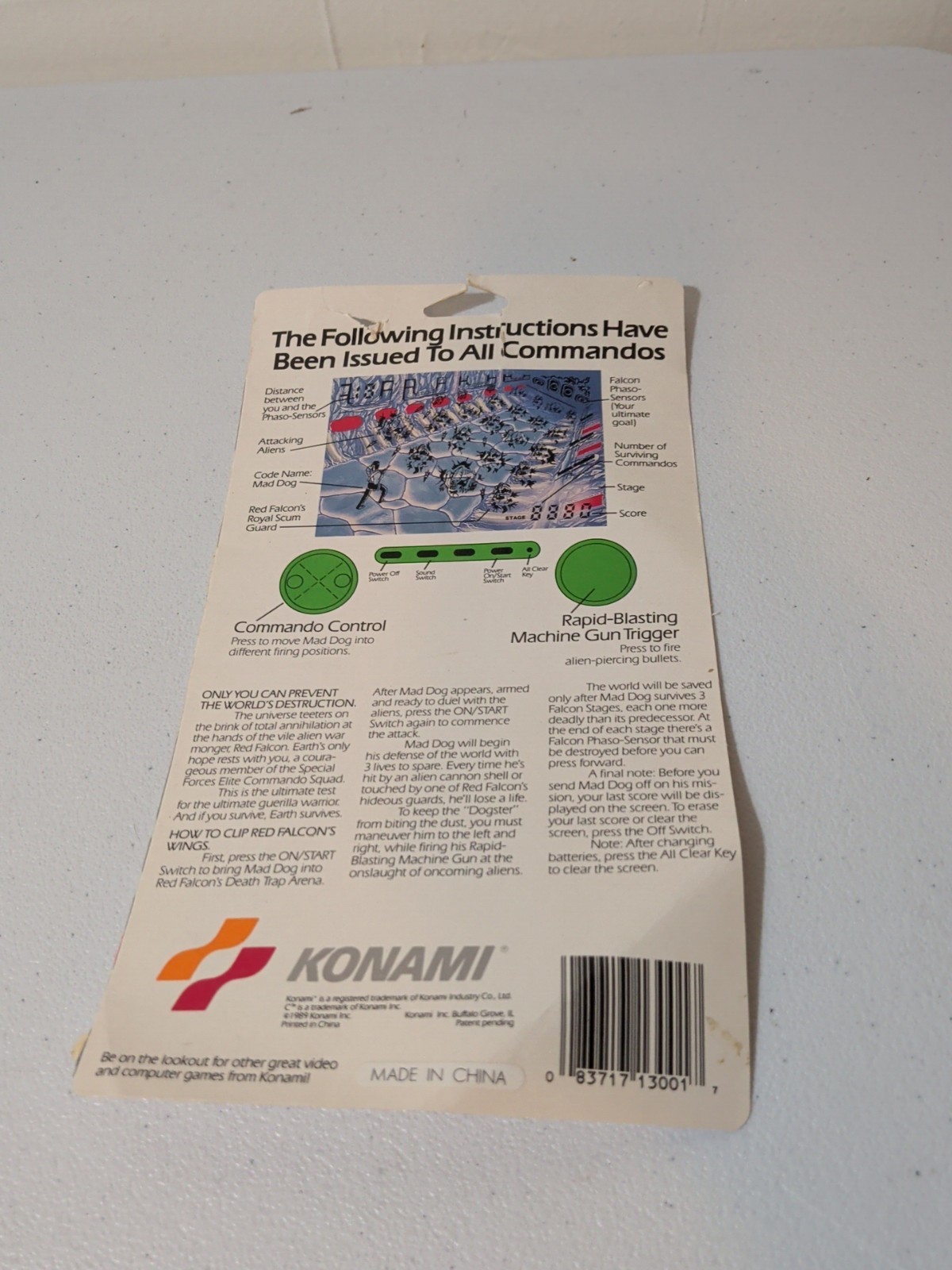 Vintage 1989 Konami Contra Electronic Handheld LCD - Cardback Only